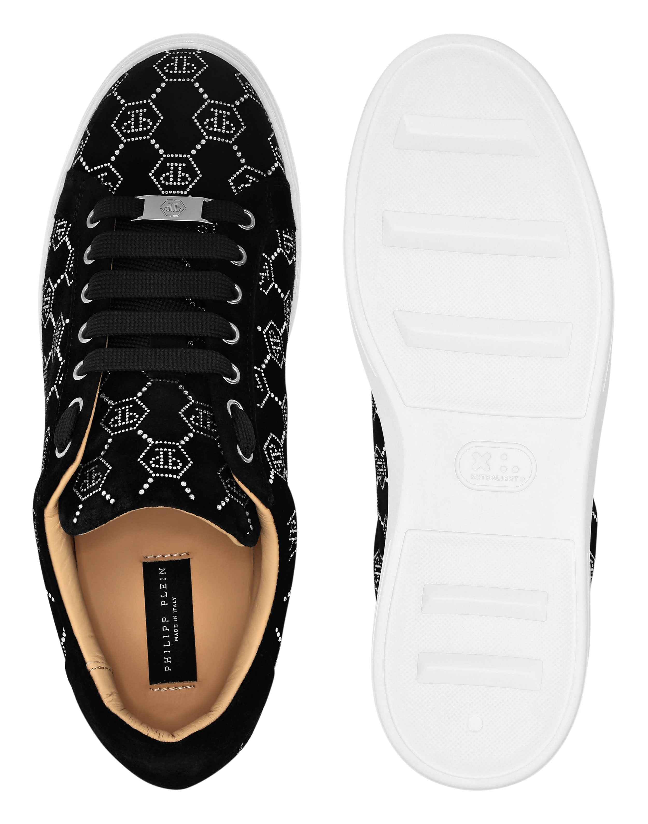 PHILIPP PLEIN  - Nappa Leather Lo-Top Sneakers Strass Monogram