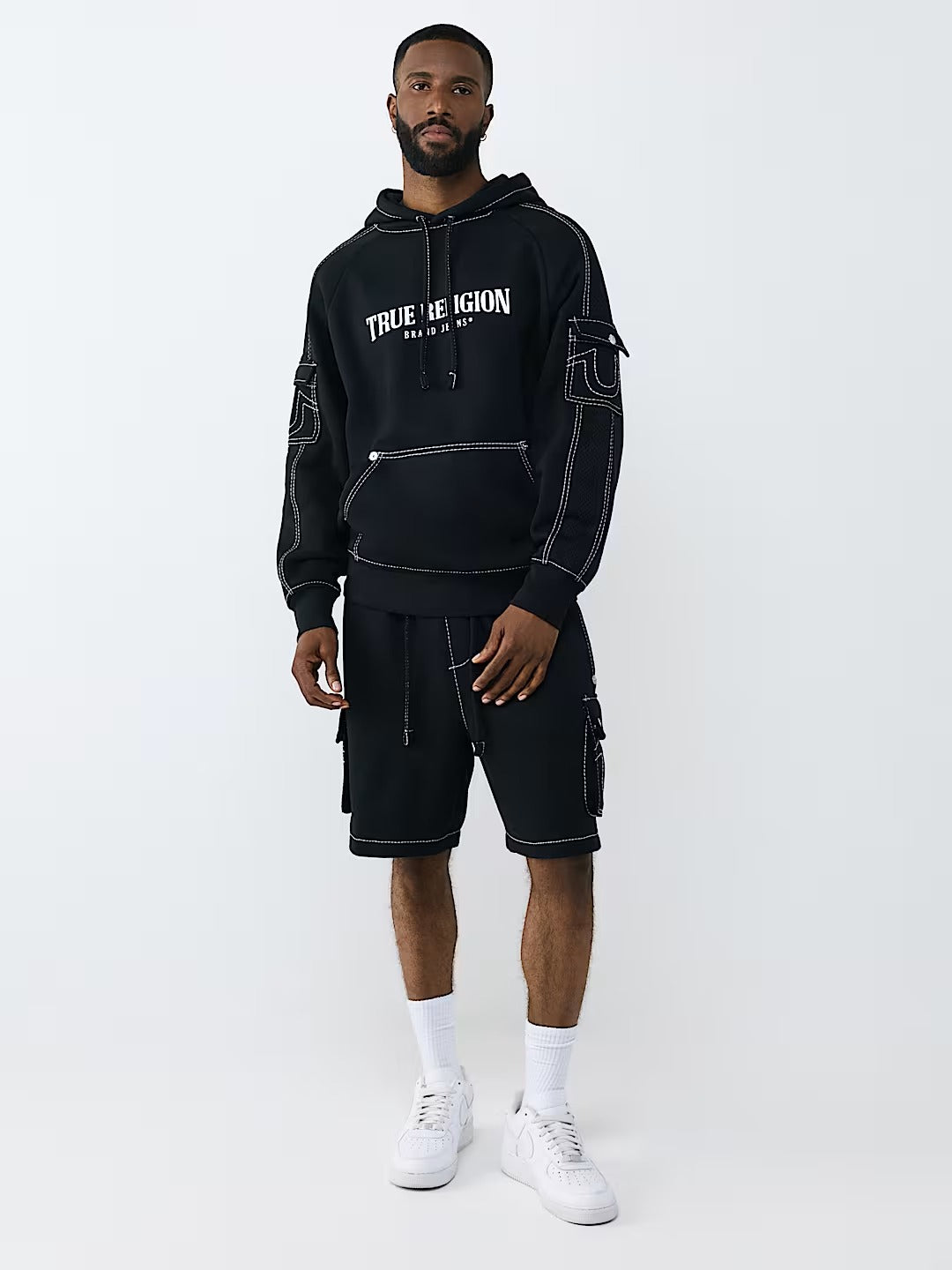 True Religion - Mesh Panel Big T Cargo Hoodie