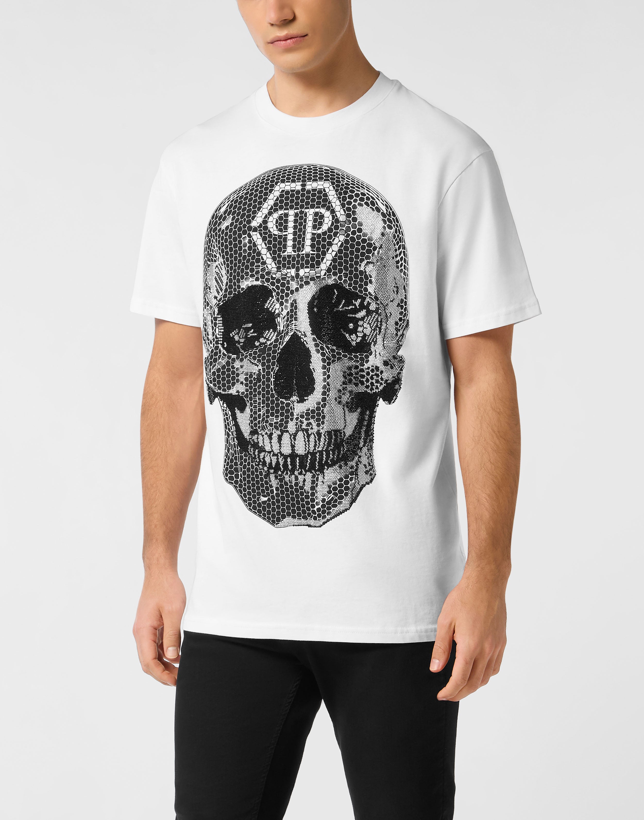PHILIPP PLEIN - Round Neck T-Shirt Skull Strass