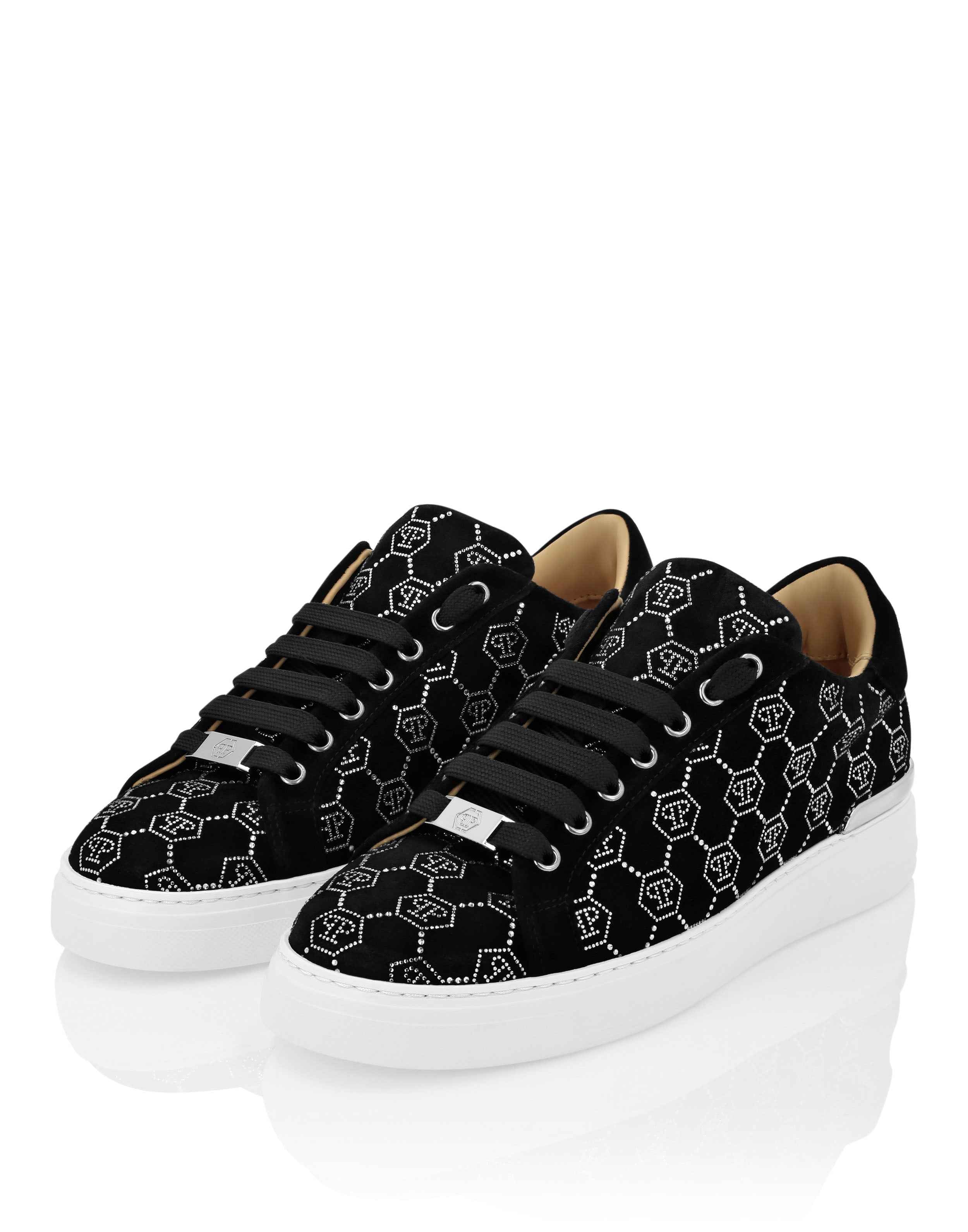 PHILIPP PLEIN  - Nappa Leather Lo-Top Sneakers Strass Monogram