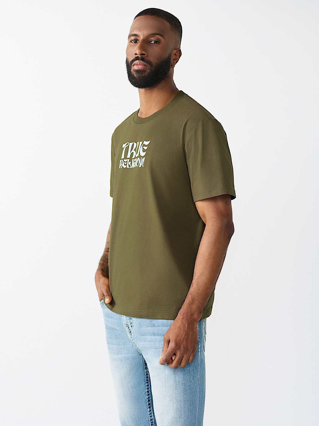 True Religion - Wavy Logo Buddha Face Graphic Tee