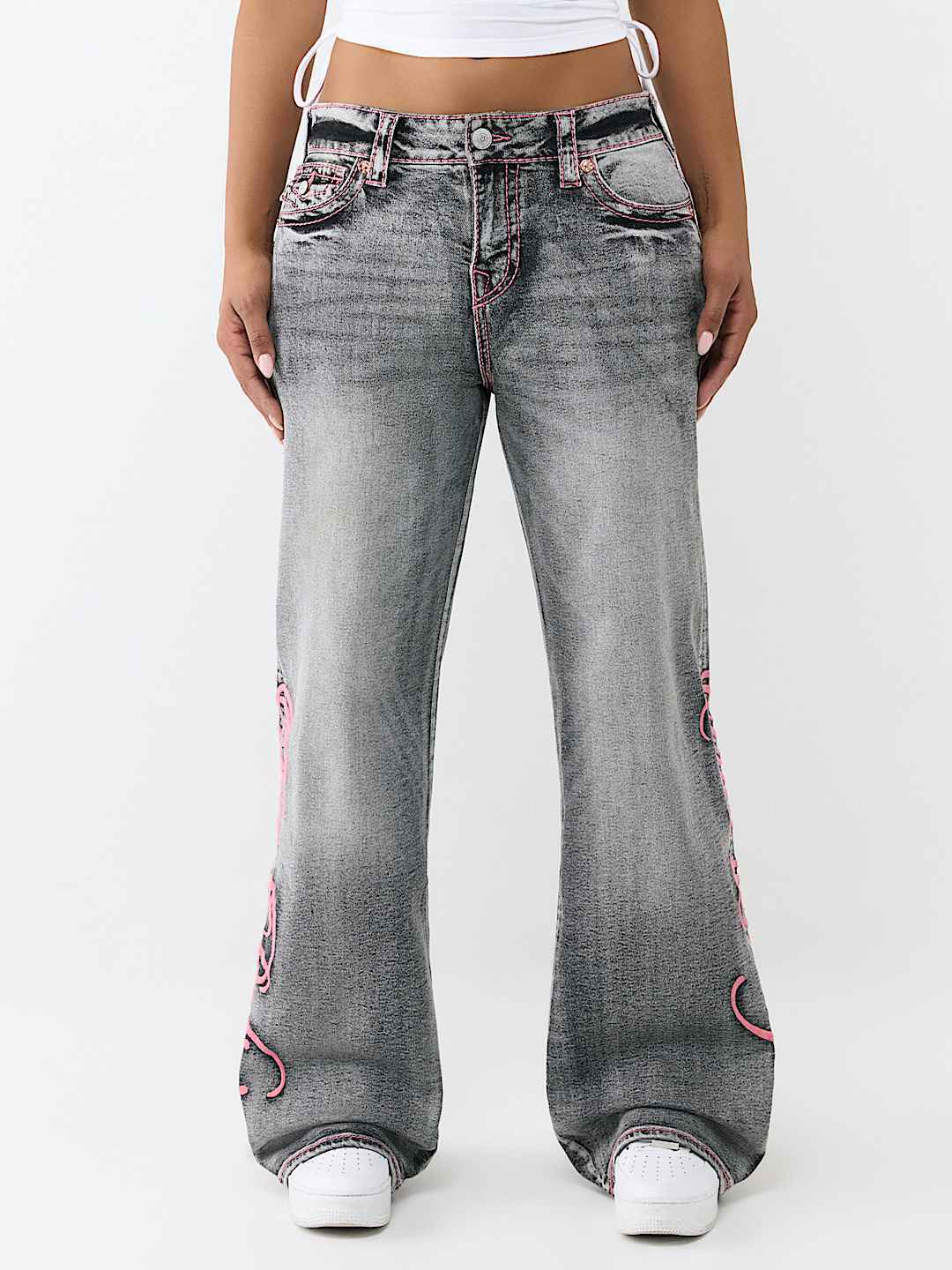 True Religion - Bobbi Mid Rise Big T Script Flap Baggy Jean