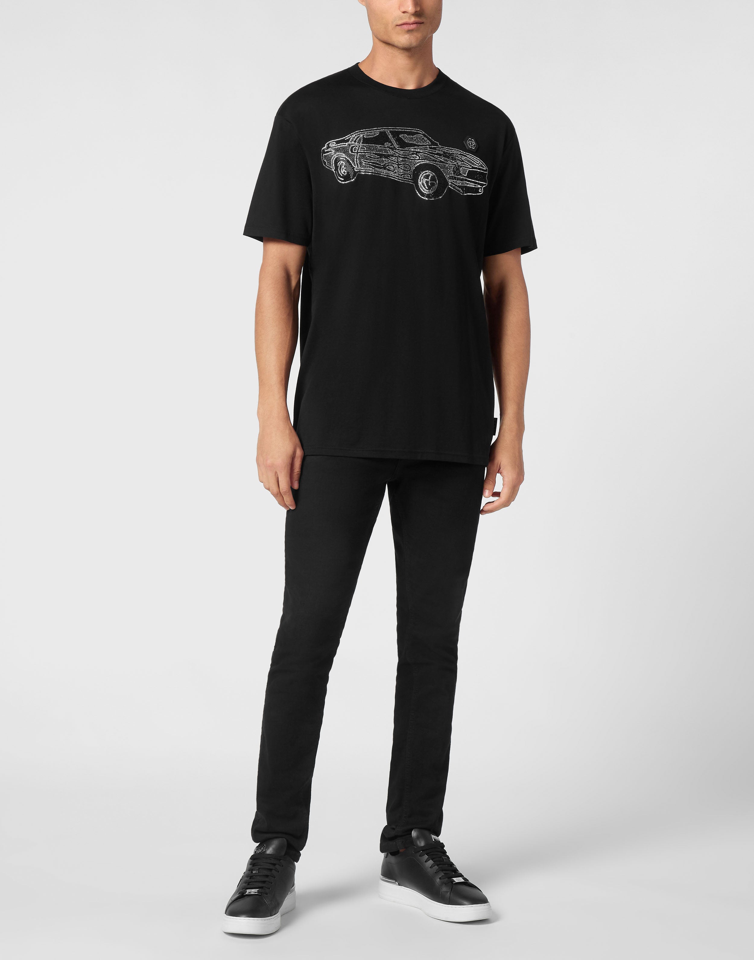PHILIPP PLEIN - Jersey T-shirt Round Neck SS Strass Cars Racing