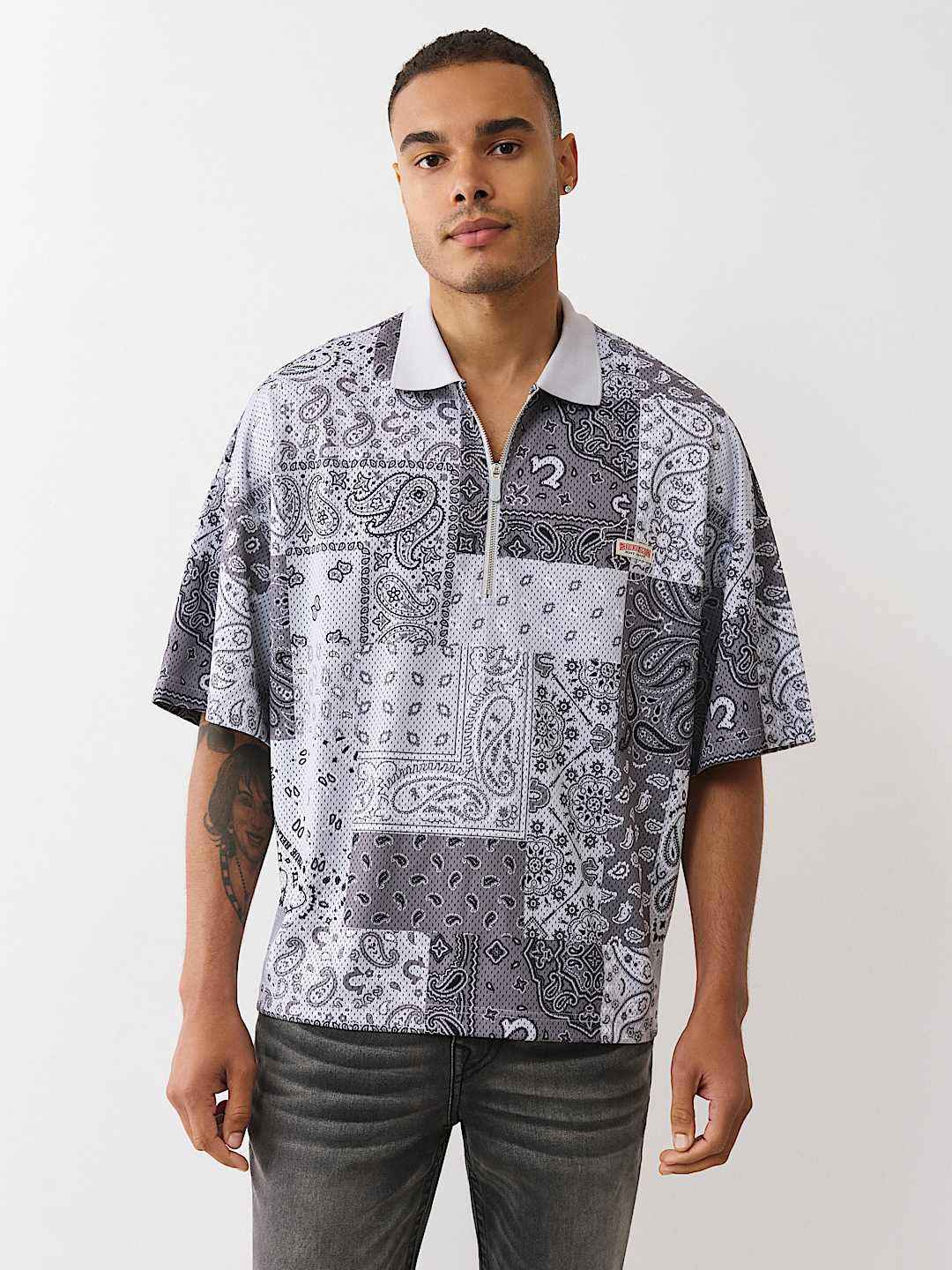 True Religion - Bandana Mesh Oversized Polo
