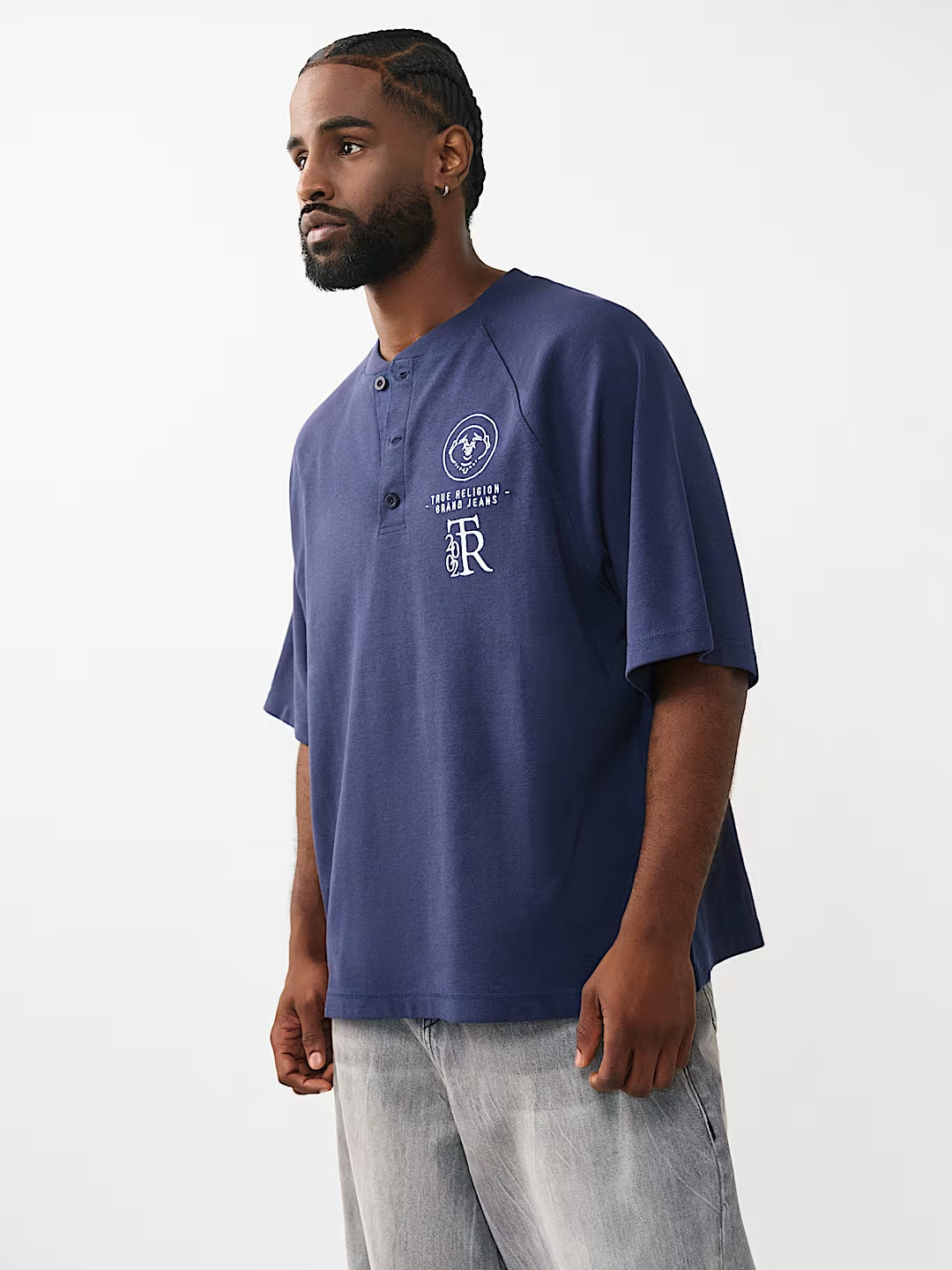 True Religion - Raglan Oversized Henley Tee