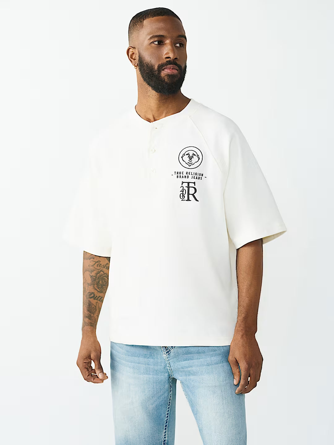 True Religion - Raglan Oversized Henley Tee