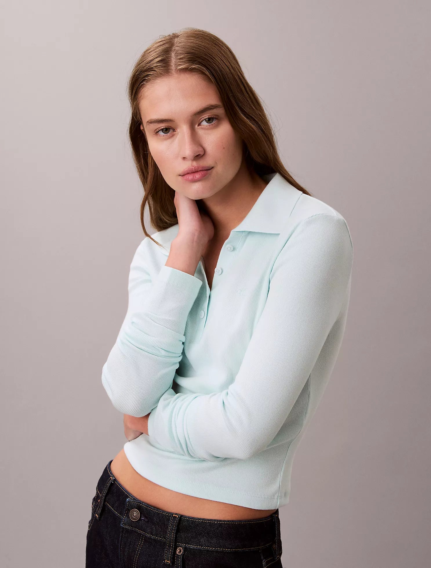 Calvin Klein - Cotton Contour Rib Long Sleeve Polo