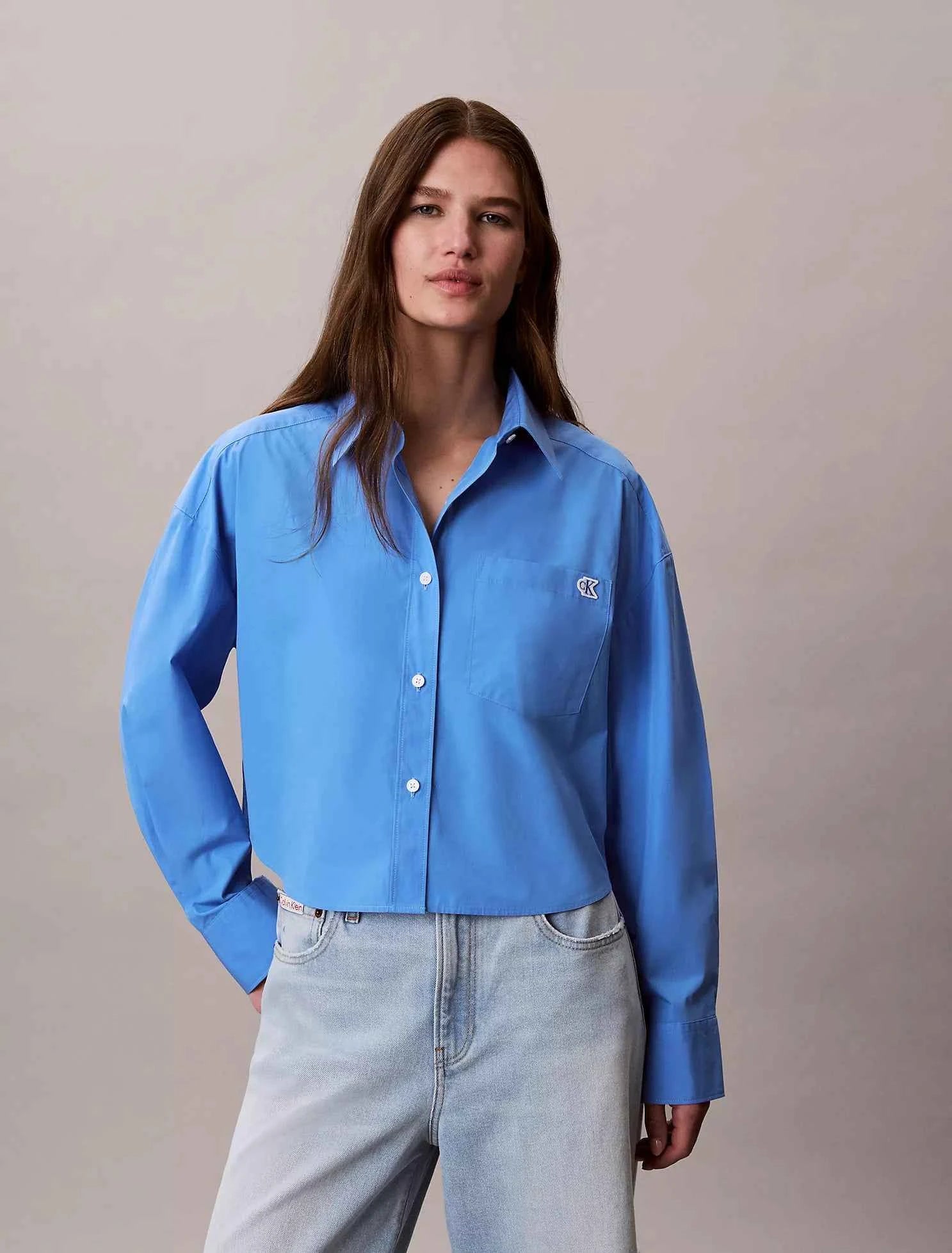 Calvin Klein - Cotton Poplin Cropped Boxy Button-Down Shirt