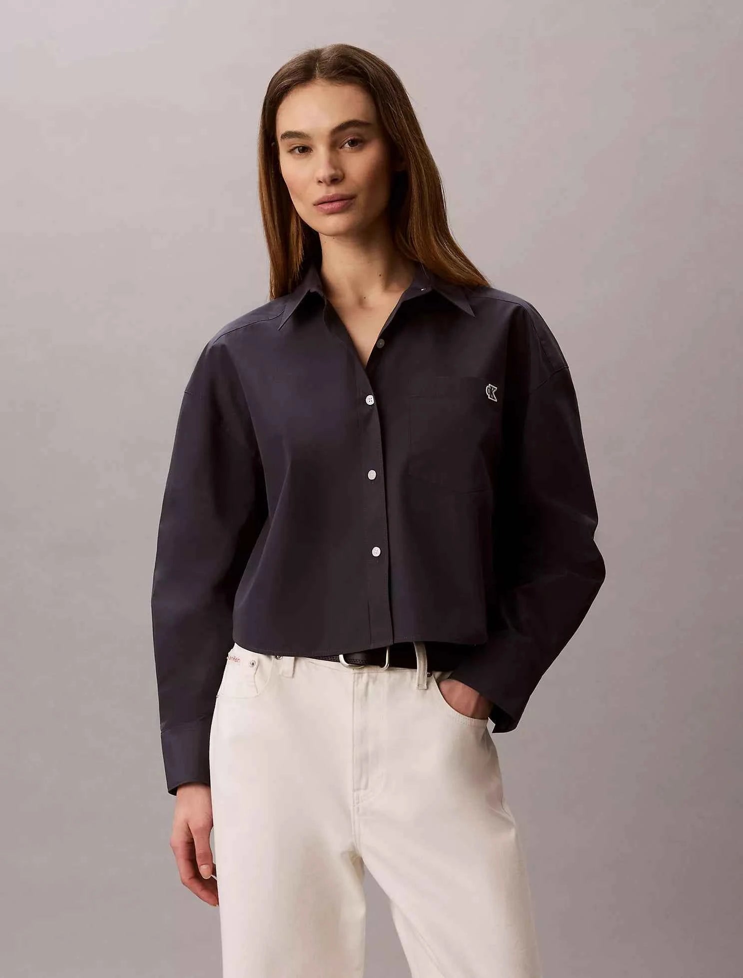 Calvin Klein - Cotton Poplin Cropped Boxy Button-Down Shirt