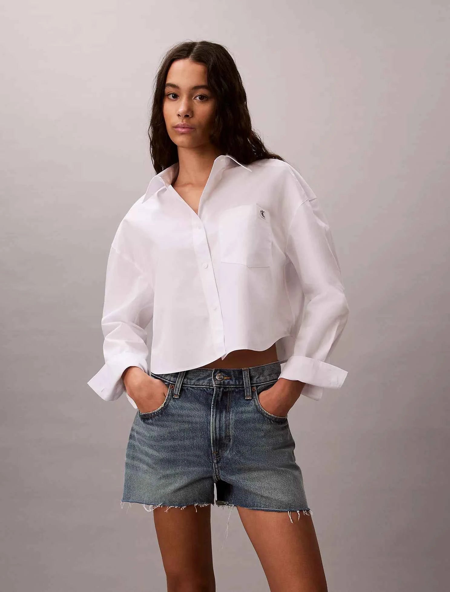 Calvin Klein - Cotton Poplin Cropped Boxy Button-Down Shirt