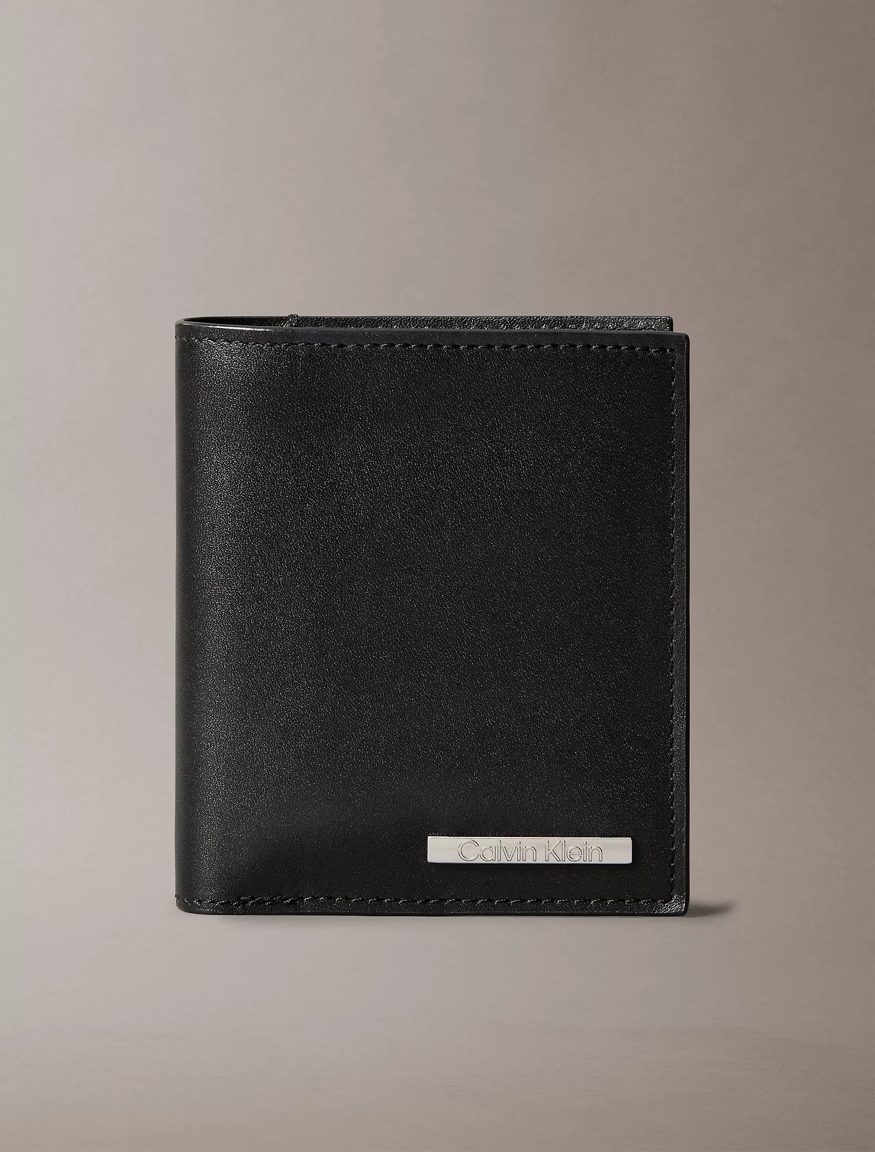 Leather Logo Plaque Slim Bifold Wallet