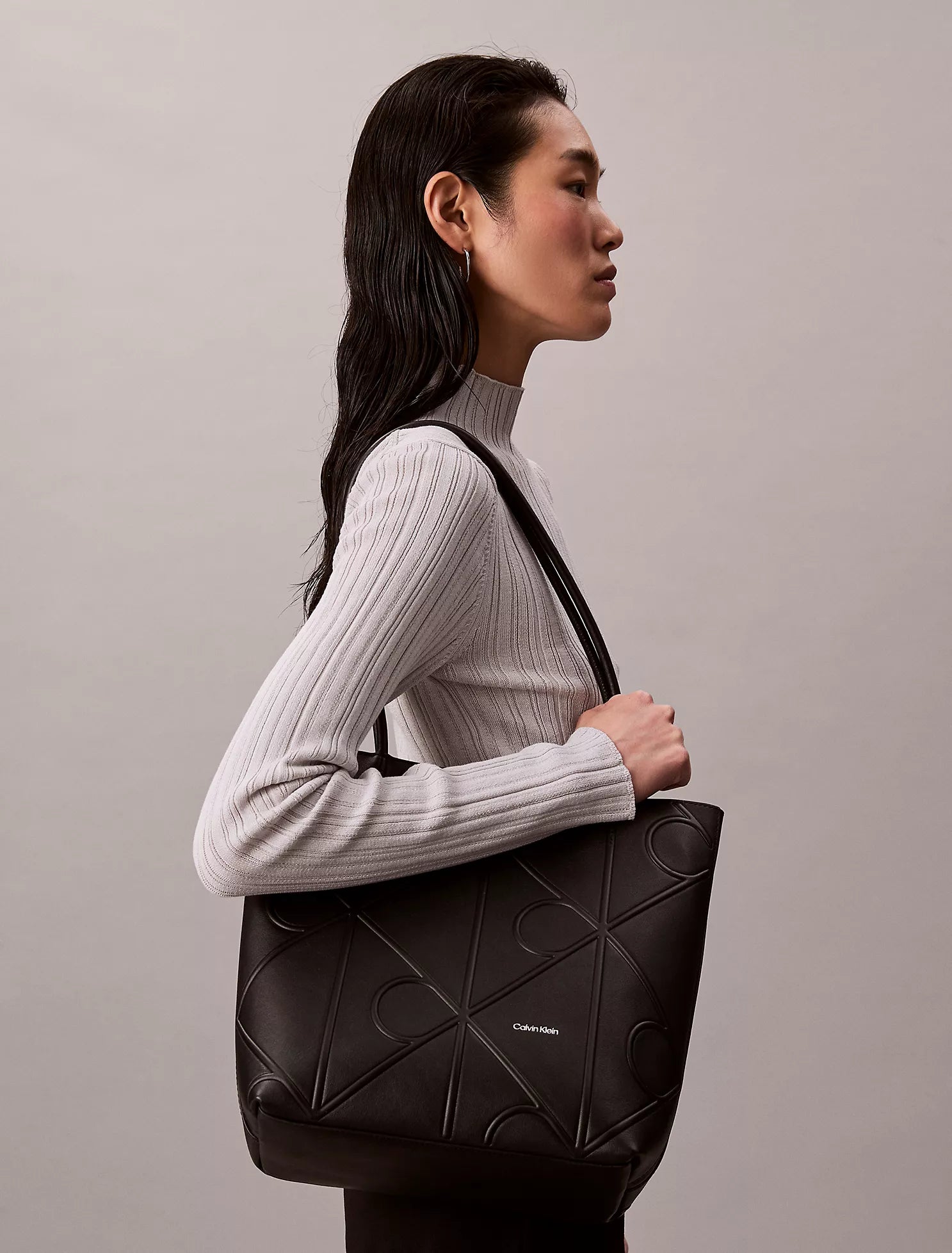 Calvin Klein - Embossed Allover Monogram Logo Small Tote Bag