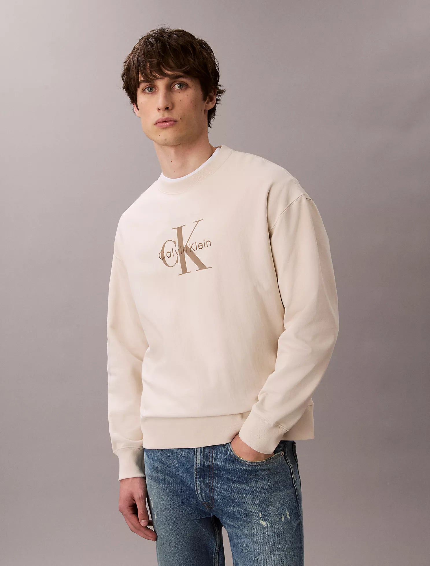 Calvin Klein - Premium Terry Monogram Logo Relaxed Sweatshirt
