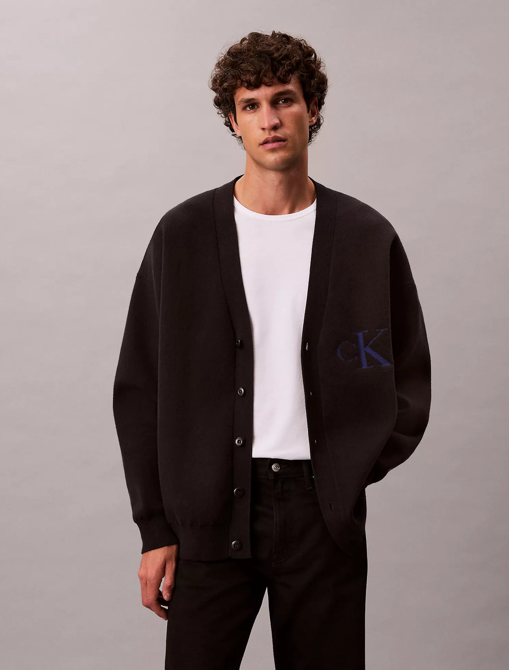 Calvin Klein - Cotton Blend Monogram Relaxed Cardigan