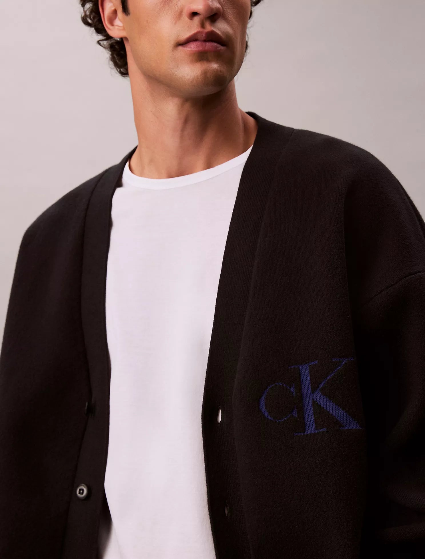 Calvin Klein - Cotton Blend Monogram Relaxed Cardigan