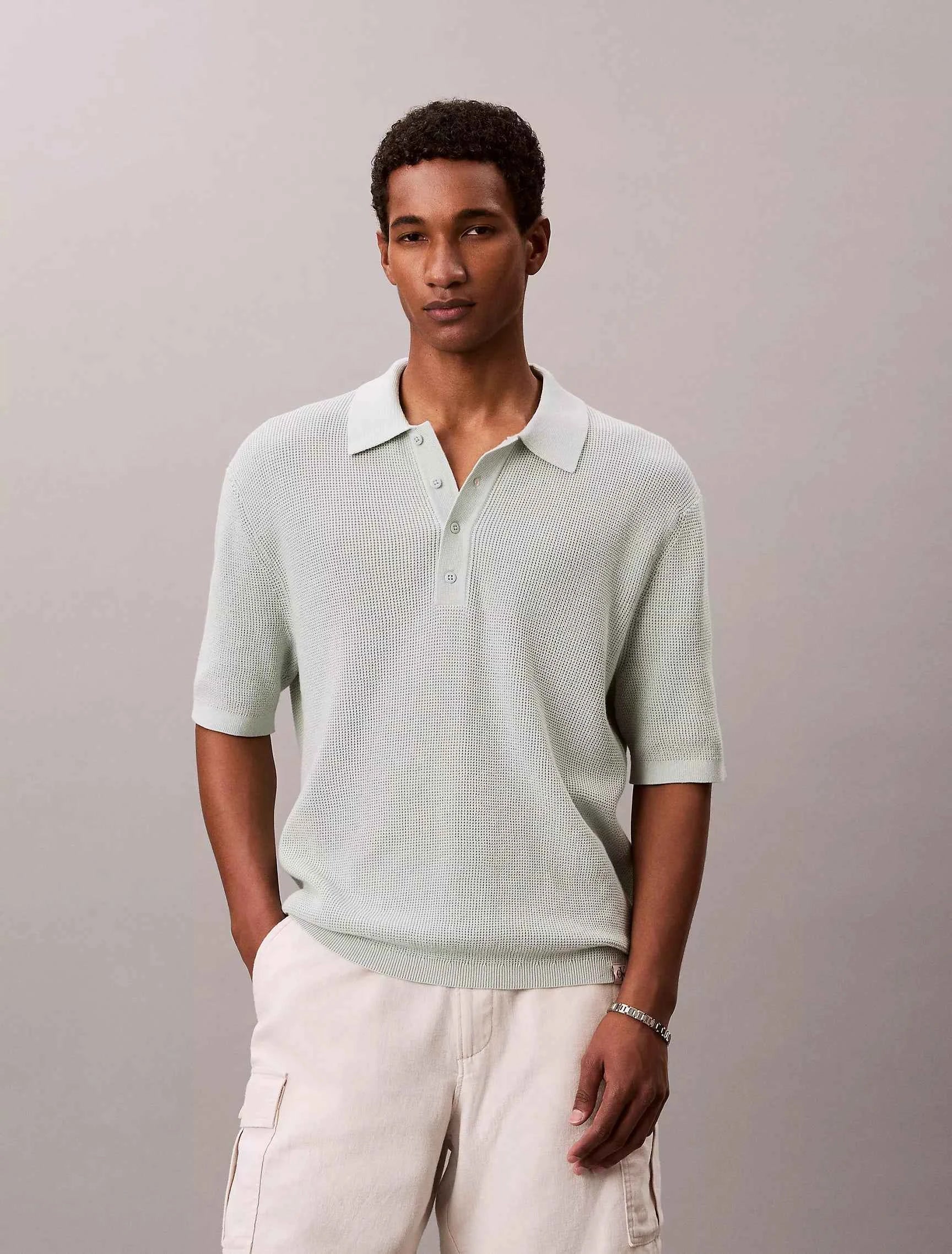 Calvin Klein - Smooth Cotton Waffle Sweater Polo Shirt