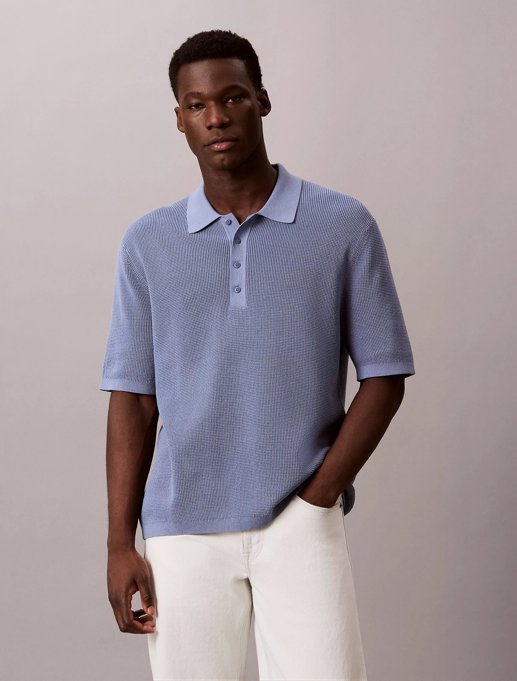 Calvin Klein - Smooth Cotton Waffle Sweater Polo Shirt