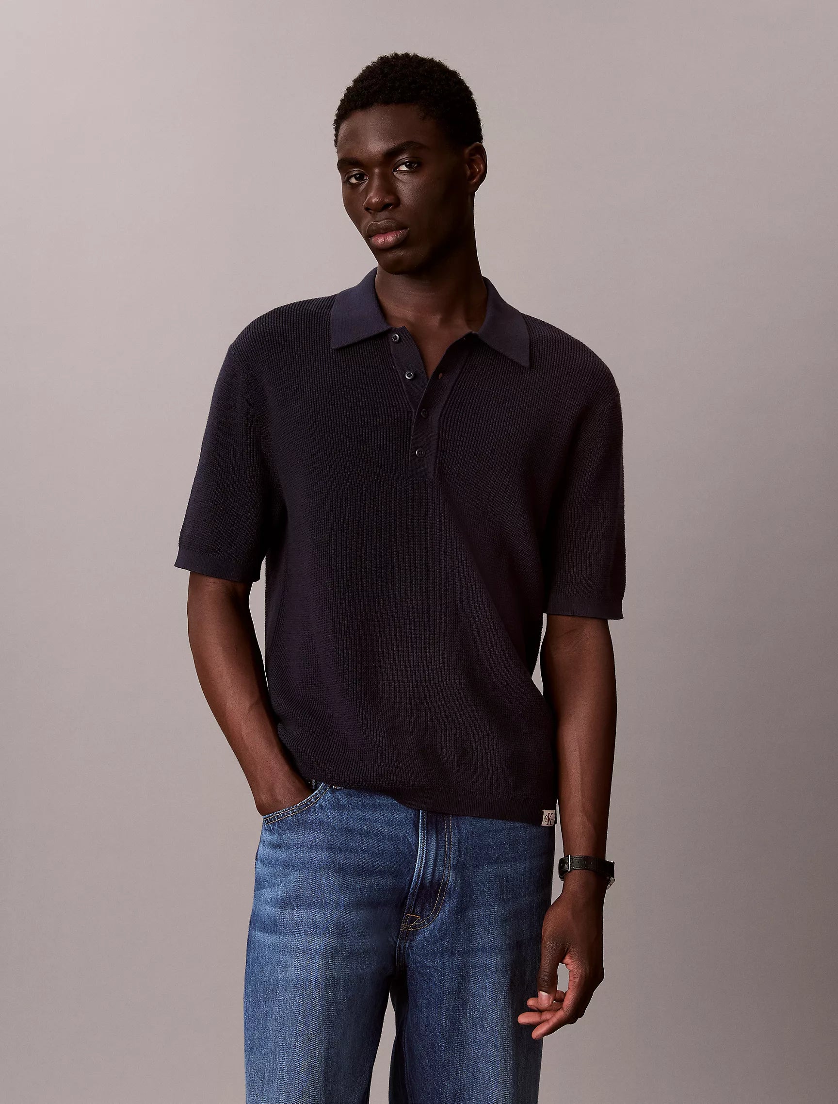 Calvin Klein - Smooth Cotton Waffle Sweater Polo Shirt
