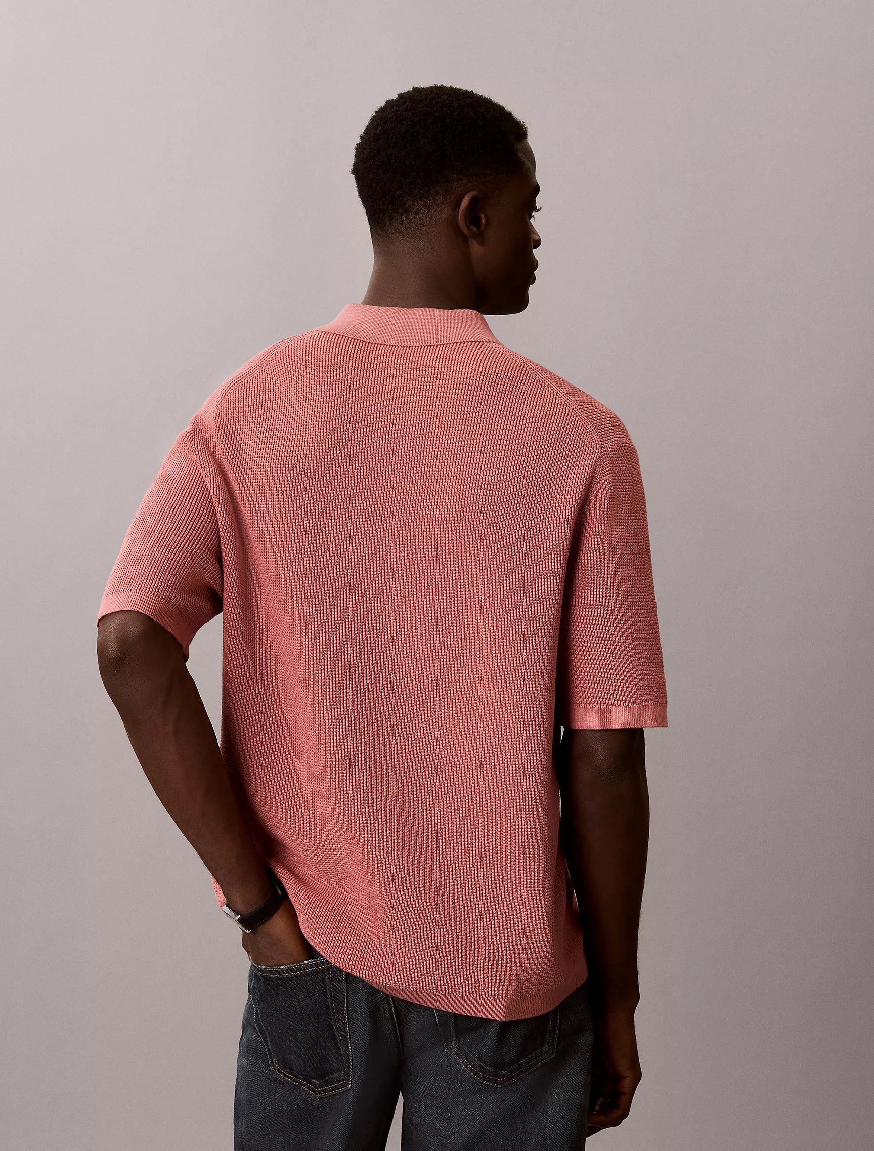 Calvin Klein - Smooth Cotton Waffle Sweater Polo Shirt