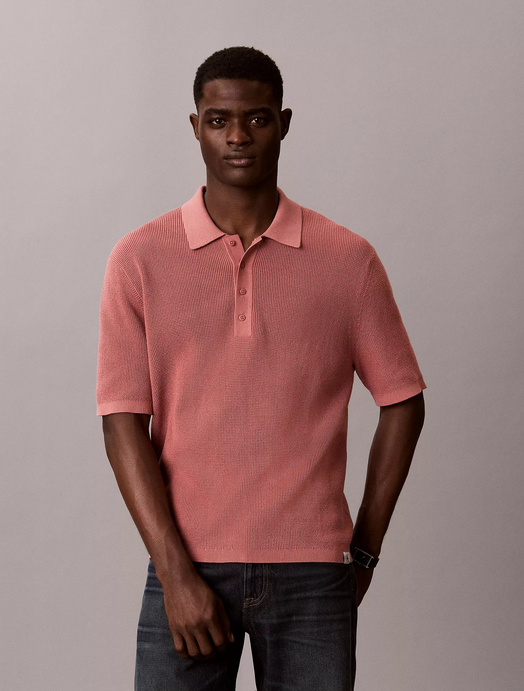 Calvin Klein - Smooth Cotton Waffle Sweater Polo Shirt
