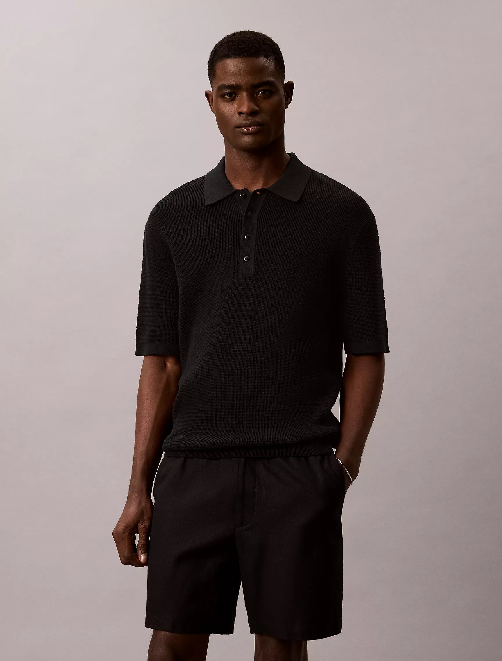 Calvin Klein - Smooth Cotton Waffle Sweater Polo Shirt