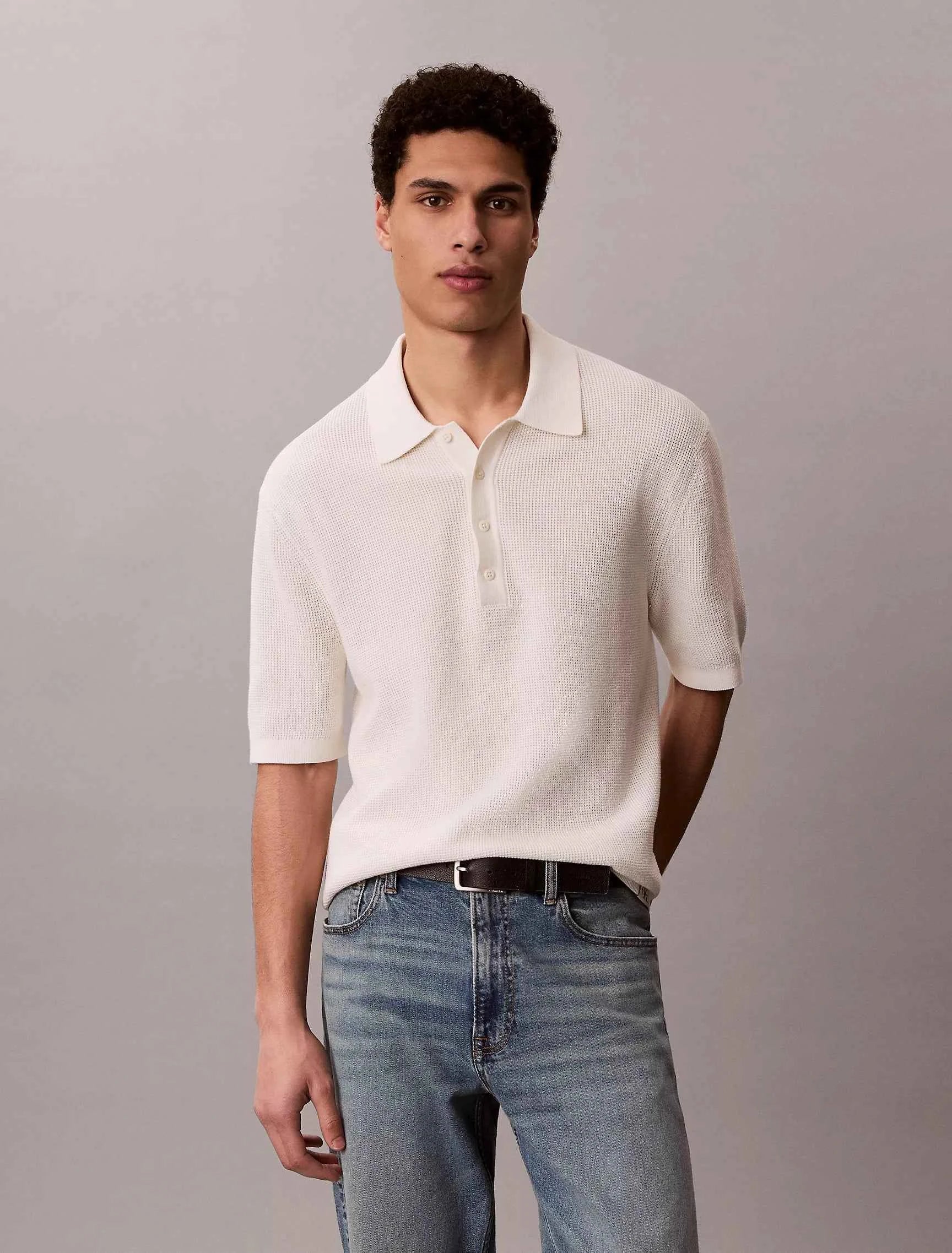 Calvin Klein - Smooth Cotton Waffle Sweater Polo Shirt