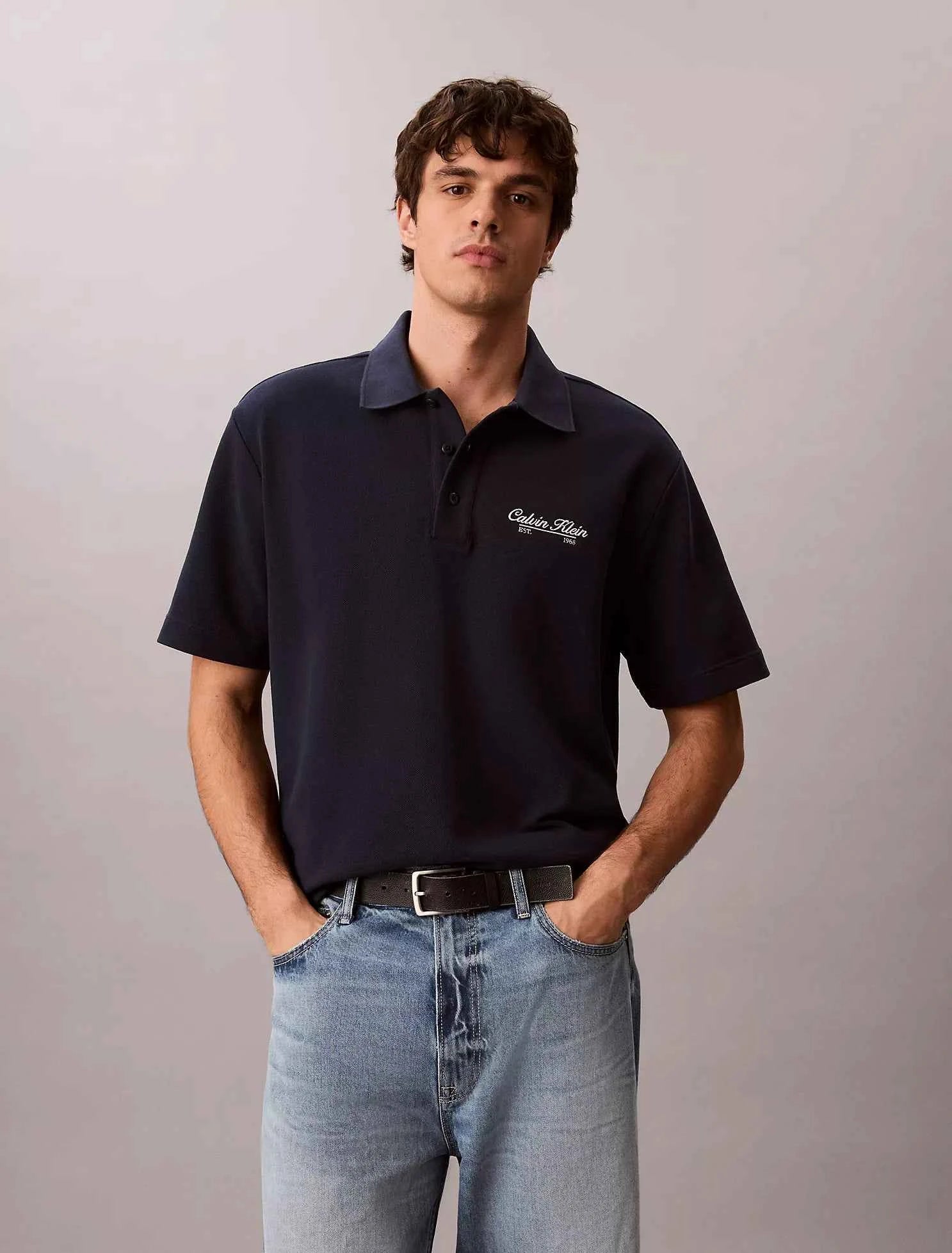 Calvin Klein - Script Logo Graphic Pique Relaxed Polo Shirt