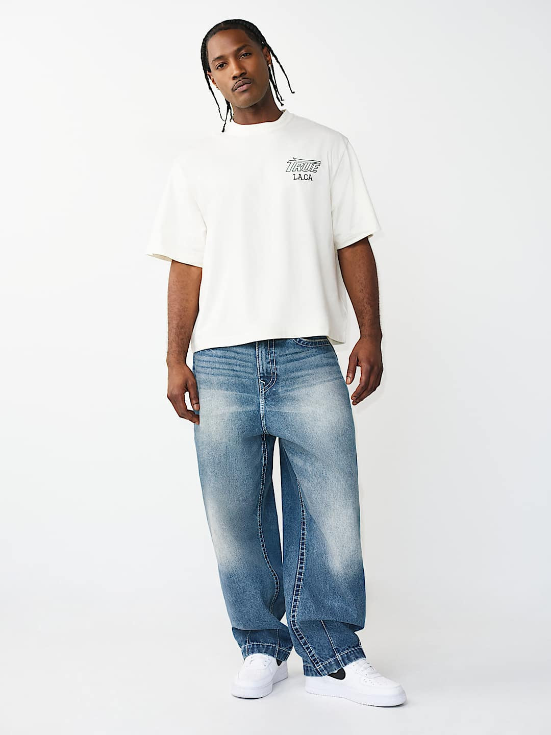 True Religion - Print Mesh Stacked Logo Heavyweight Boxy Tee