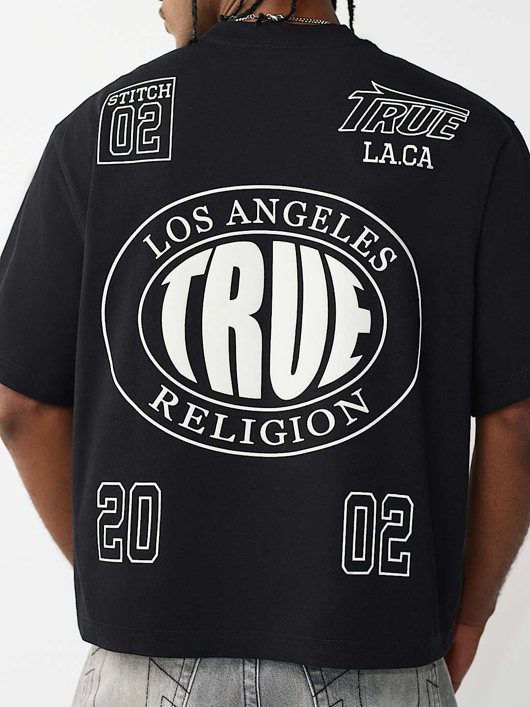 True Religion - Print Mesh Stacked Logo Heavyweight Boxy Tee
