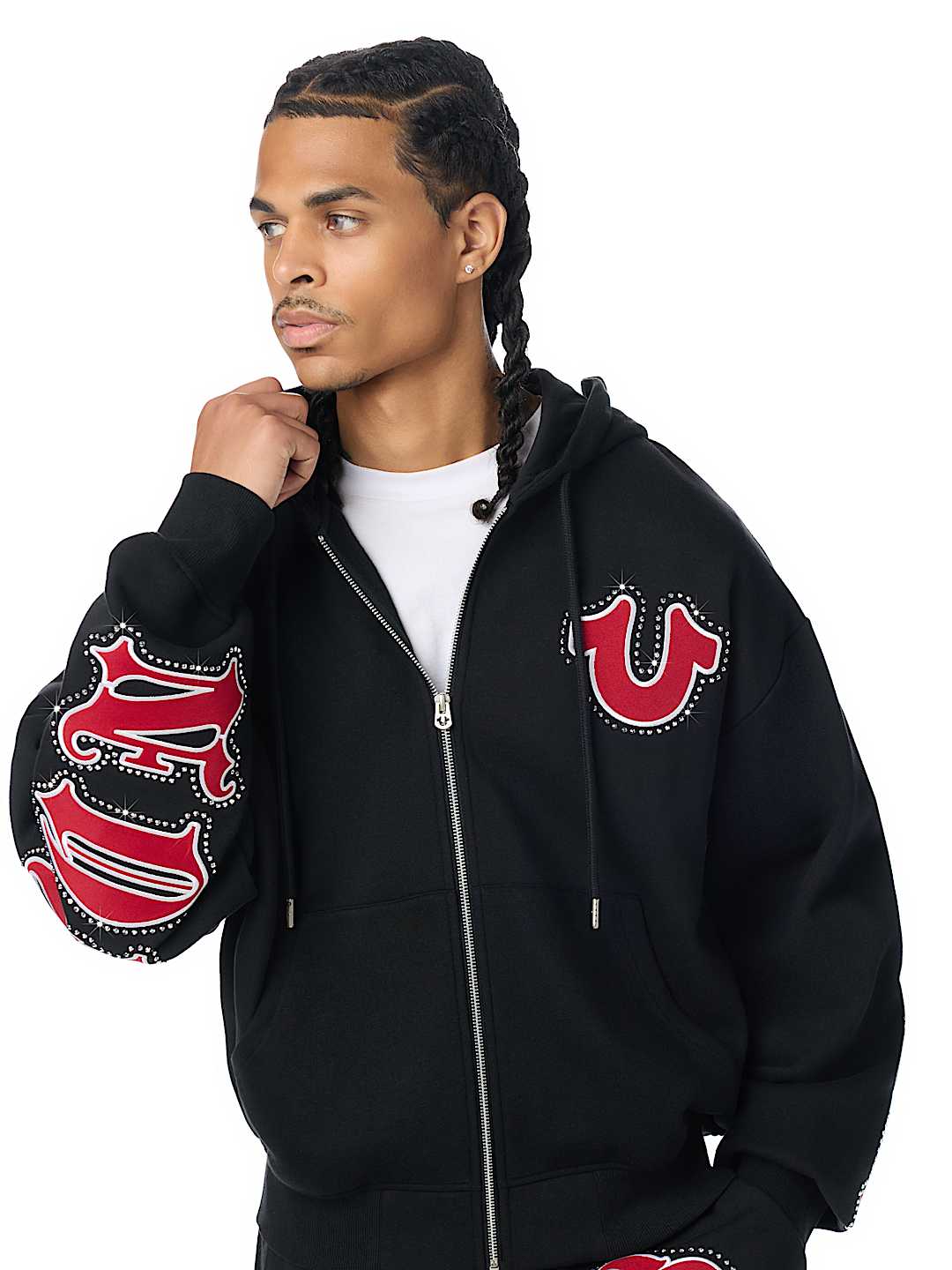 True Religion - Script Patch Boxy Zip Up Hoodie