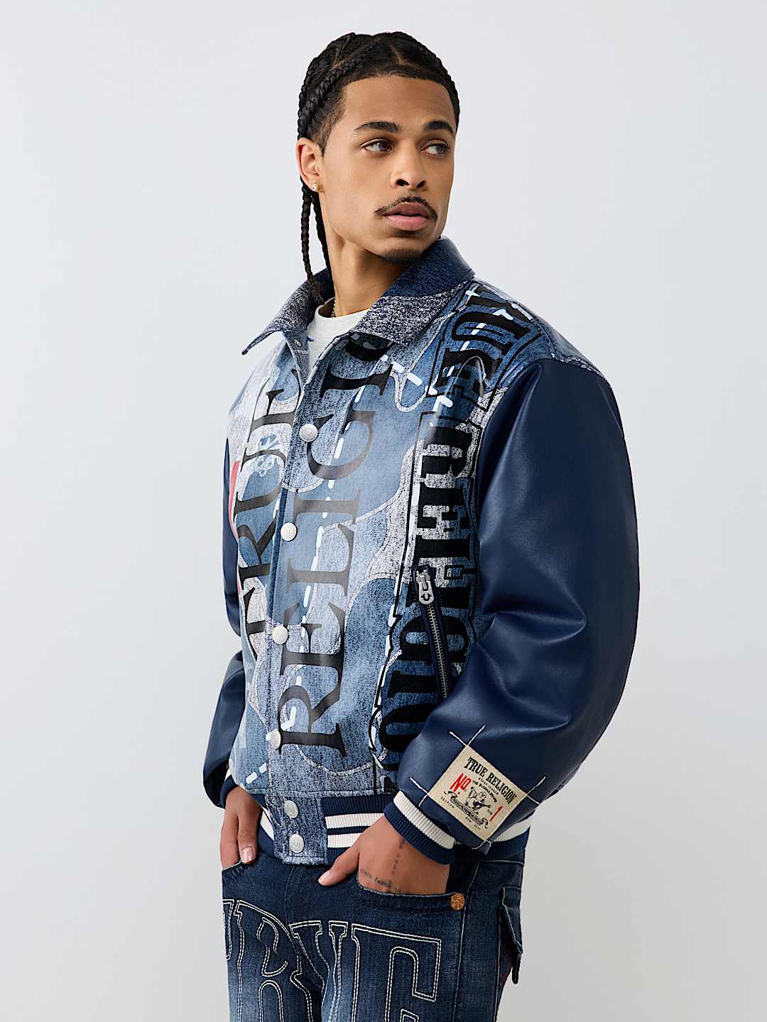 True Religion - No. 1 Logo Denim Print Bomber Jacket