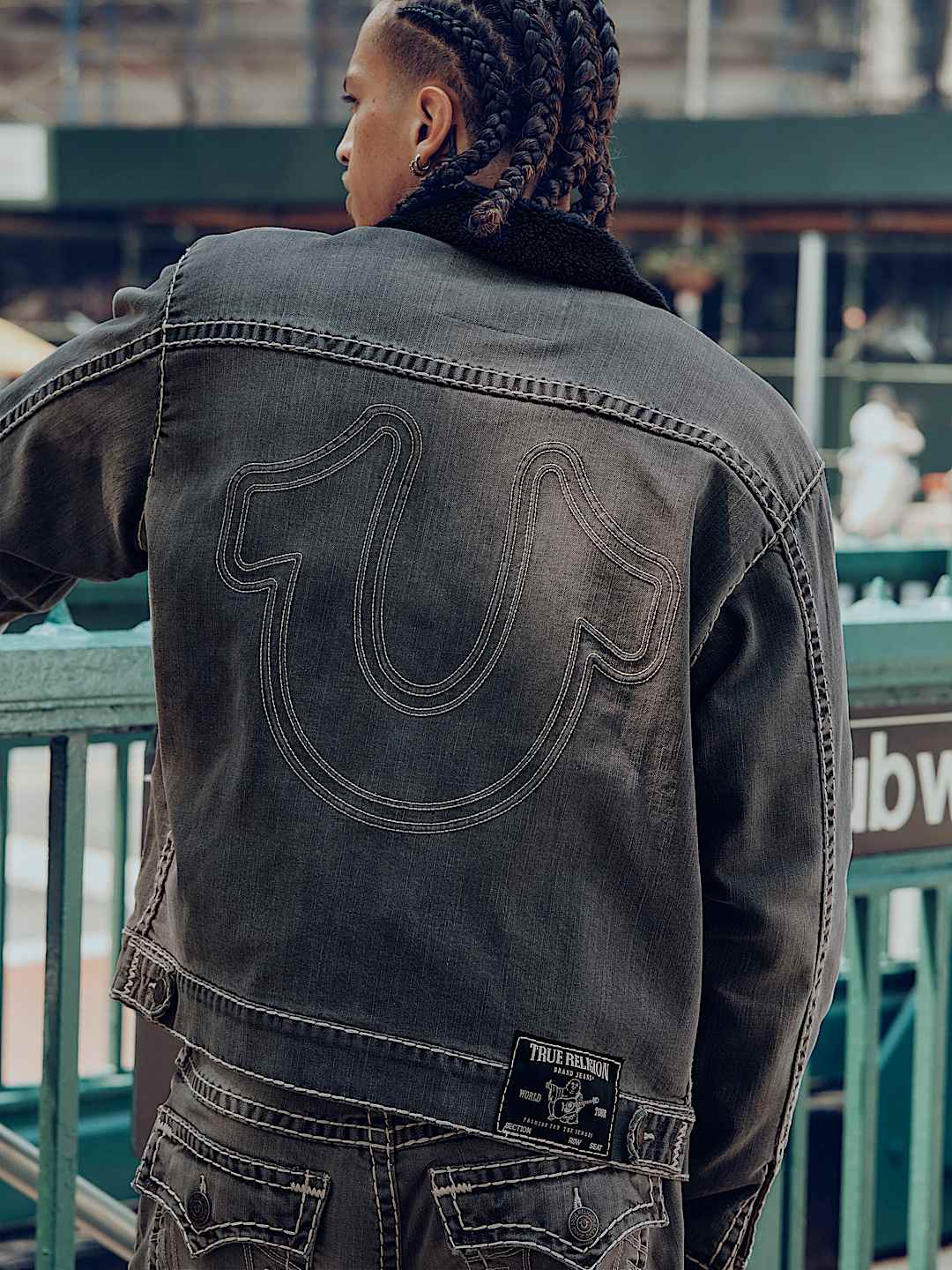 True Religion - Super T Oversized Denim Sherpa Trucker Jacket