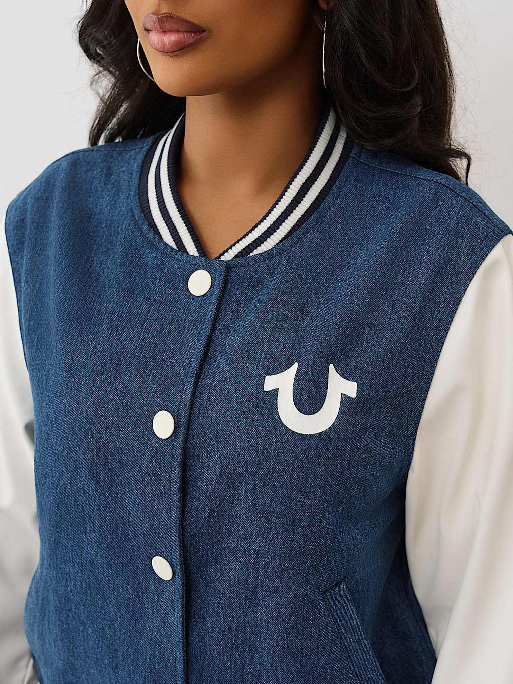 True Religion - CRYSTAL WING DENIM VARSITY JACKET