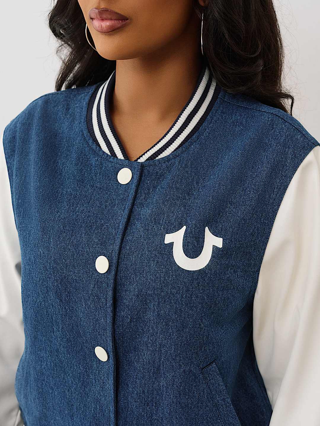 True Religion - CRYSTAL WING DENIM VARSITY JACKET