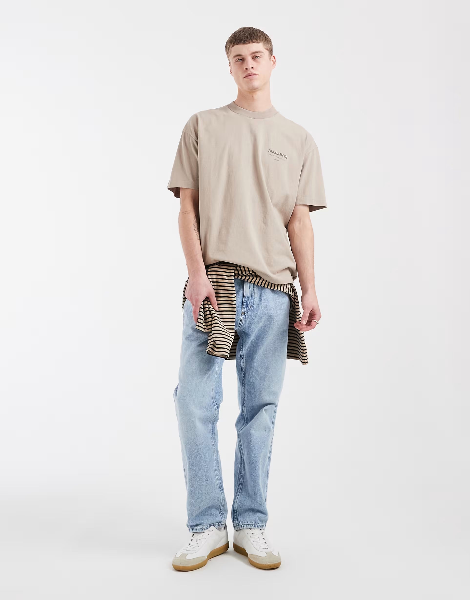 AllSaints - Underground Oversized T-shirt In Stone