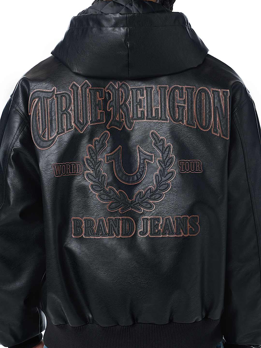True Religion - Faux Leather Hooded Bomber Jacket