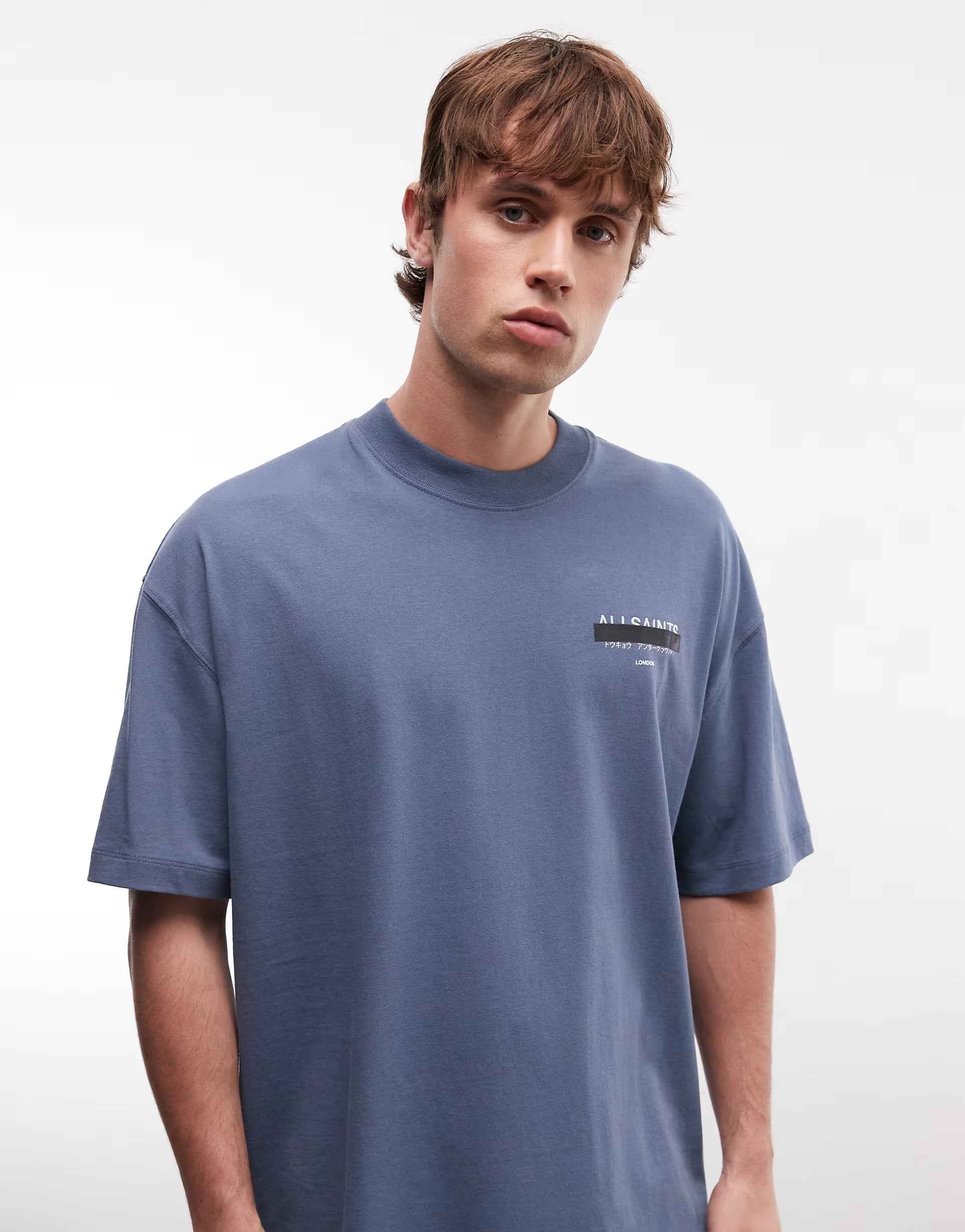 AllSaints - Redact oversized embroidered logo t-shirt with back print
