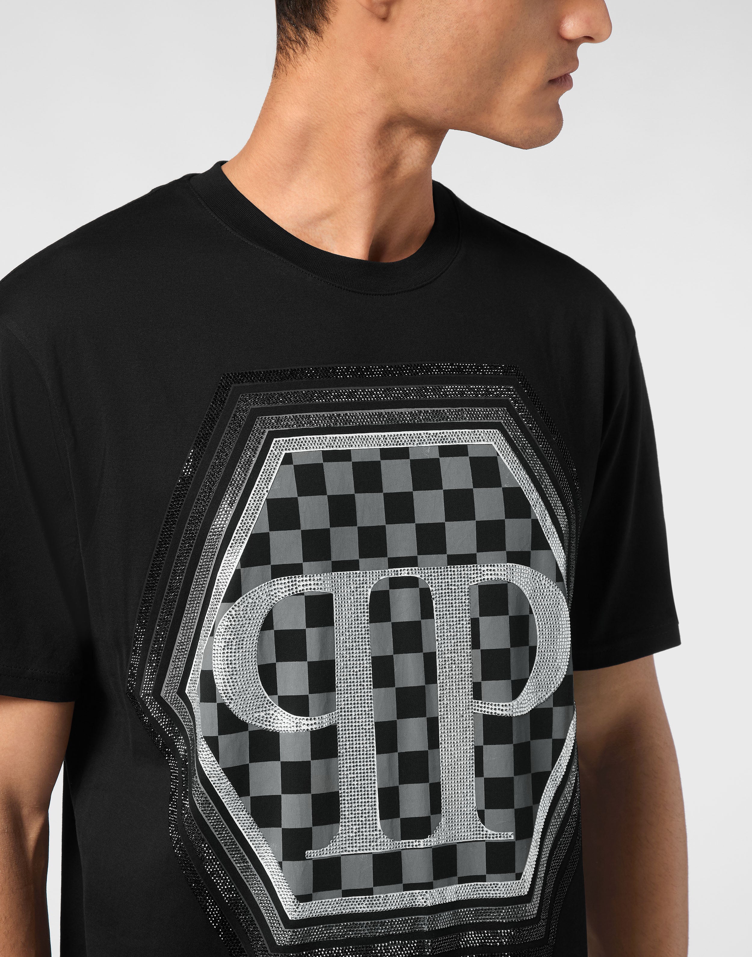 PHILIPP PLEIN - Jersey T-shirt Round Neck SS Strass Hexagon