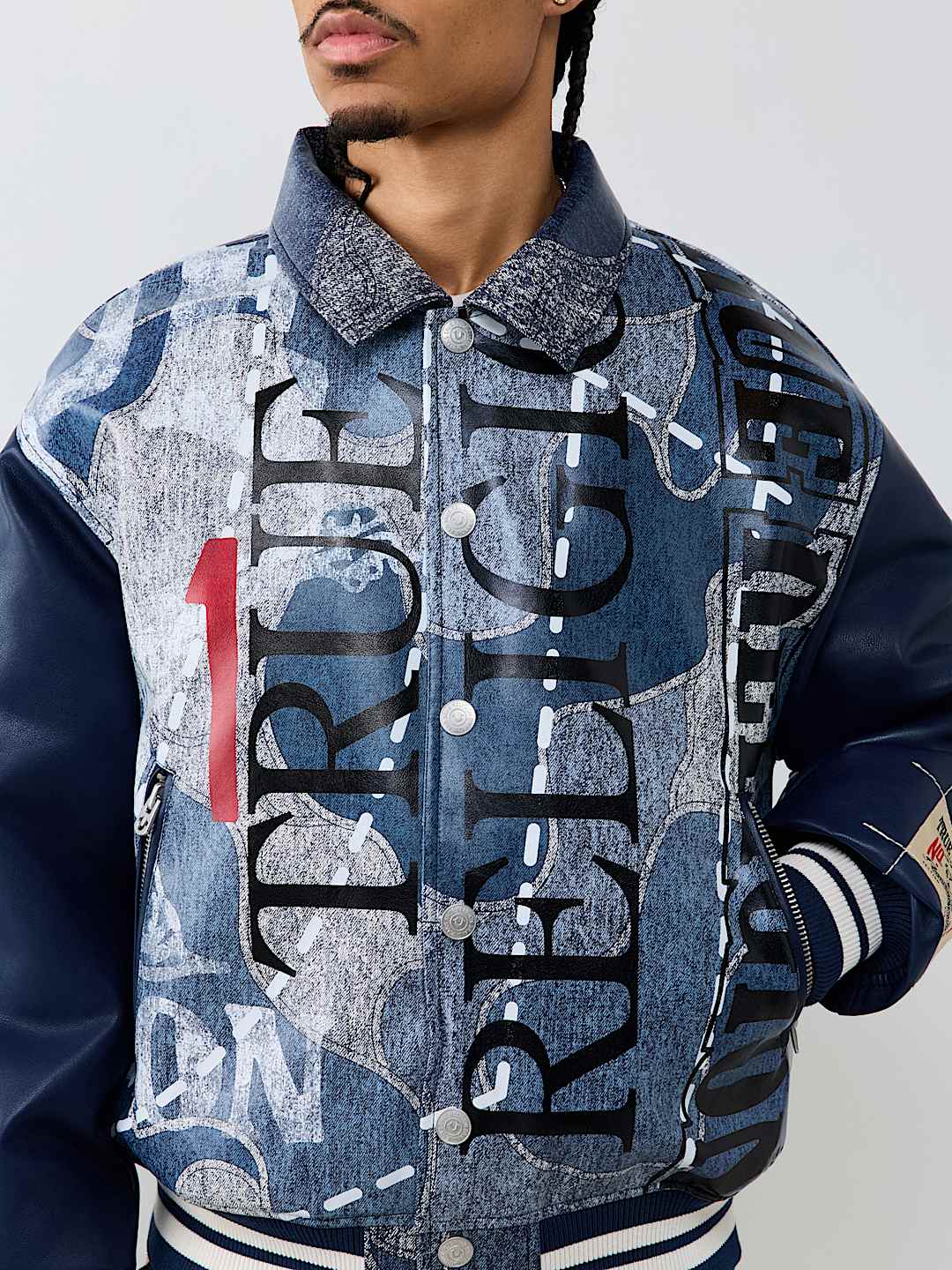 True Religion - No. 1 Logo Denim Print Bomber Jacket