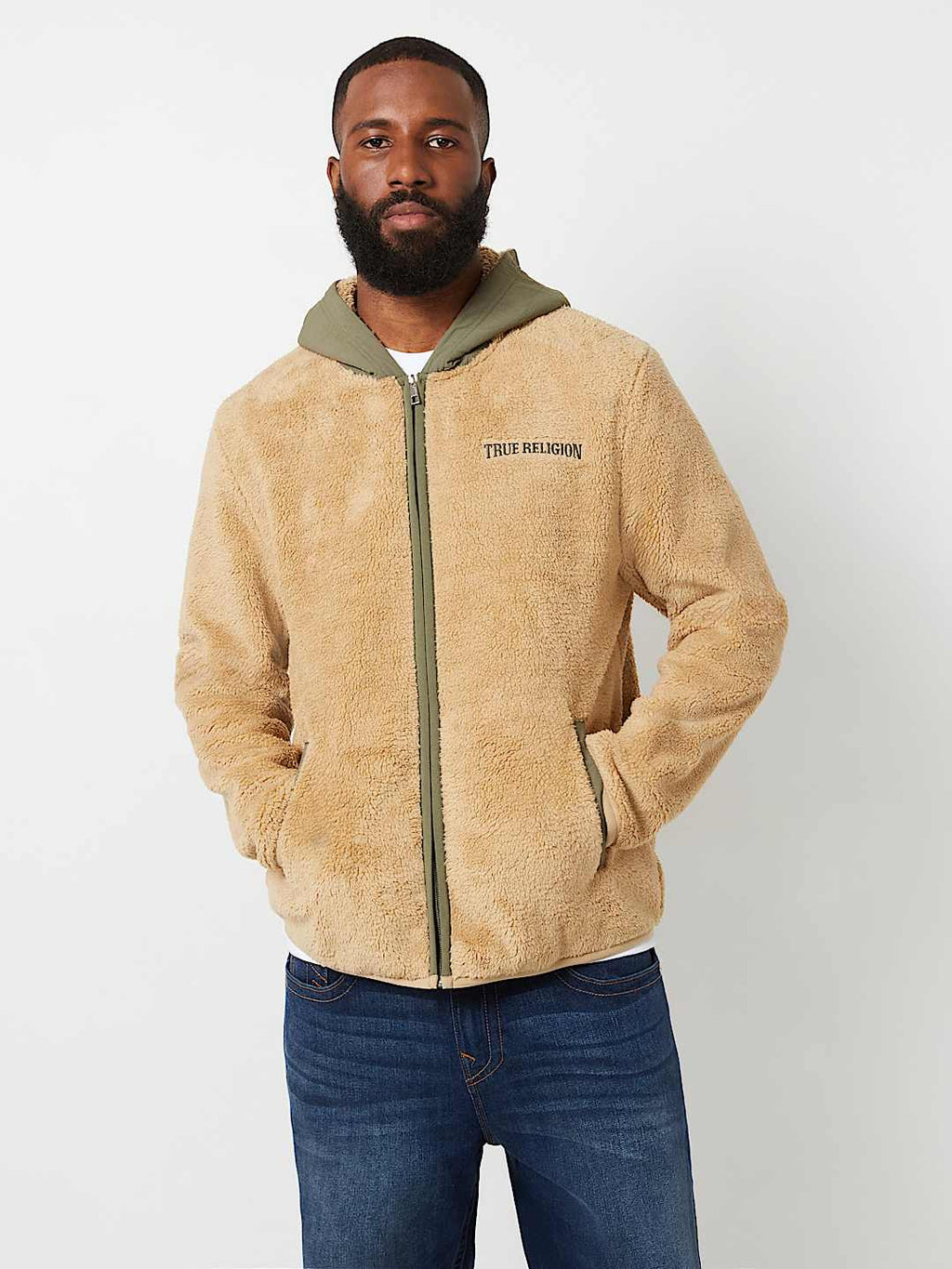 True Religion - CONTRAST SHERPA HOODED JACKET