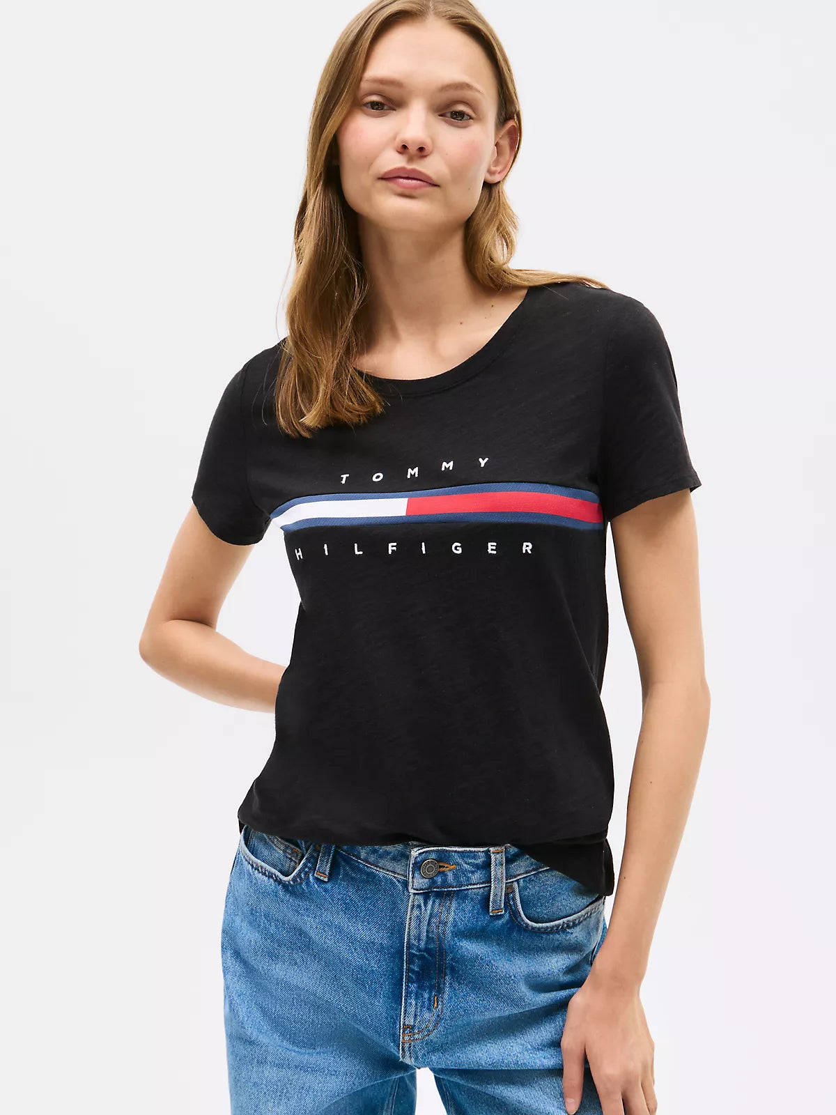 Embroidered Flag Stripe Logo T-Shirt