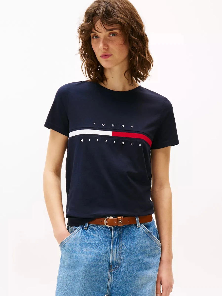 Embroidered Flag Stripe Logo T-Shirt - Brandatak Store