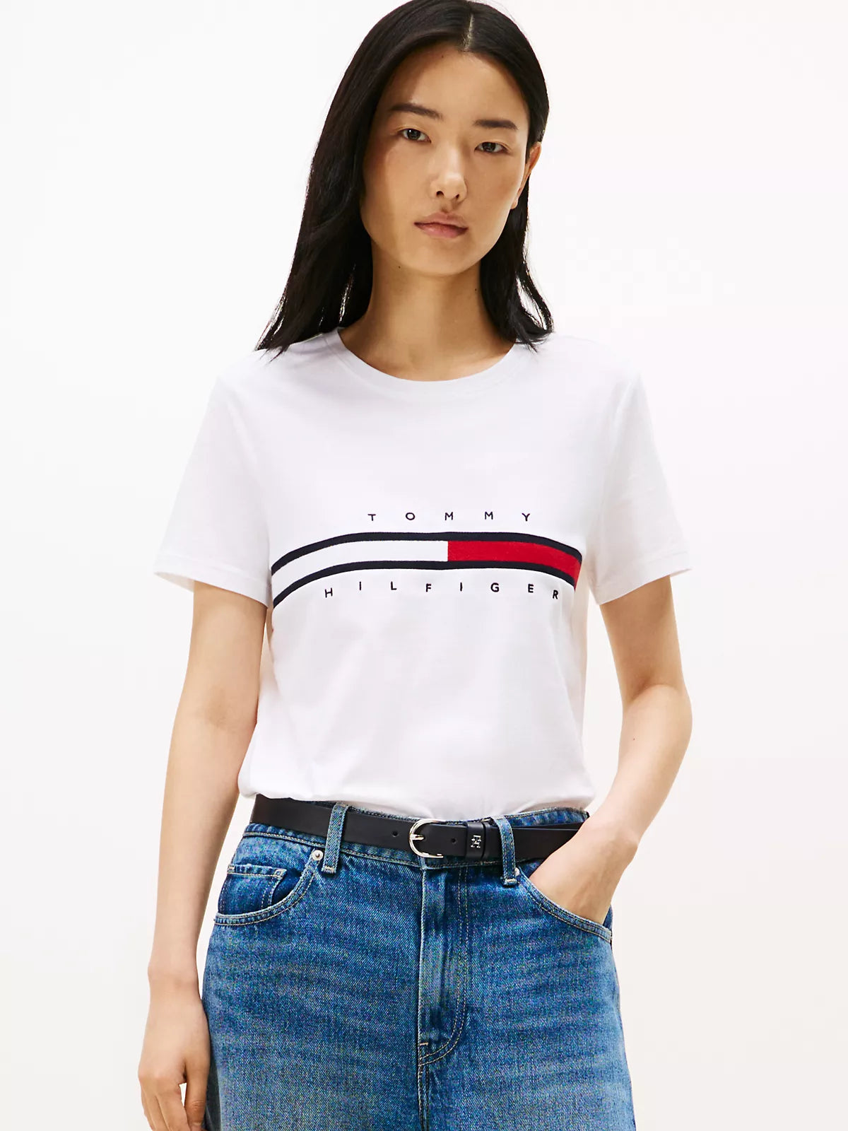 Embroidered Flag Stripe Logo T-Shirt