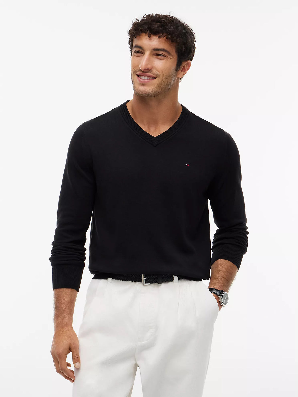 Tommy Hilfiger - Solid Logo V-Neck Sweater