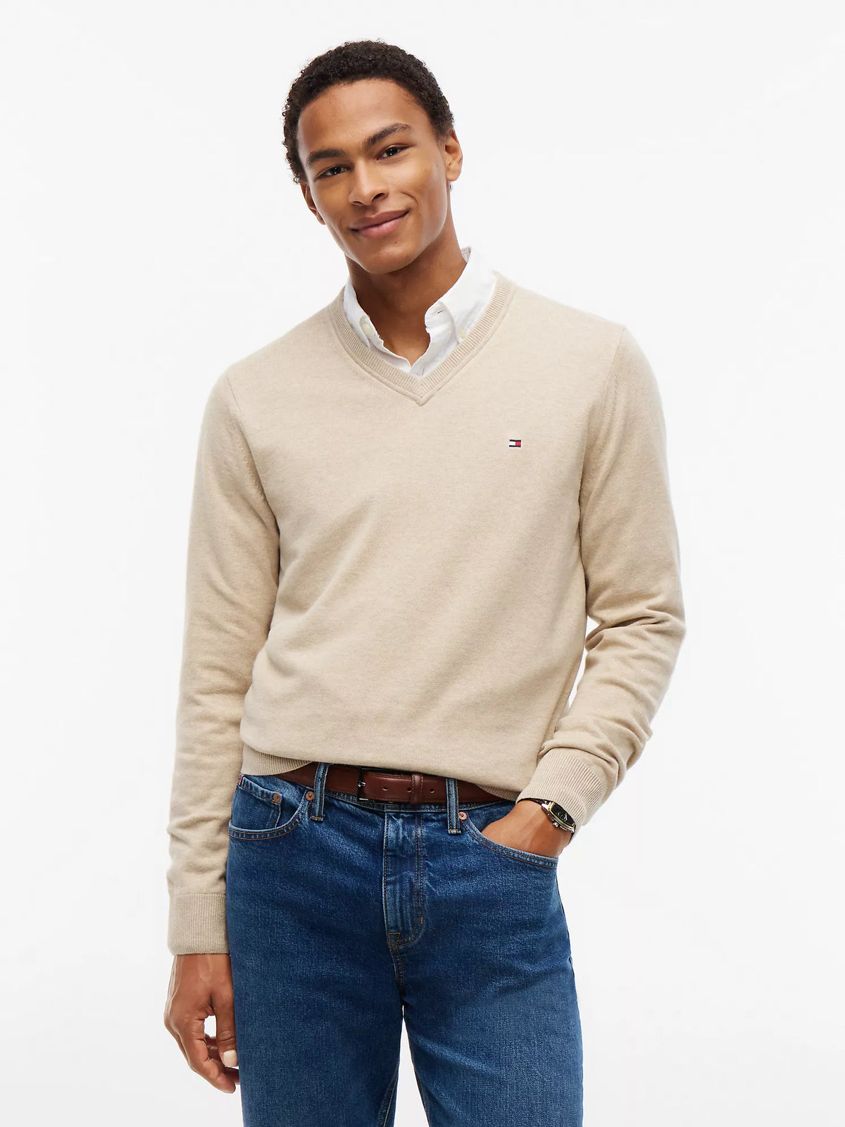Tommy Hilfiger - Solid Logo V-Neck Sweater