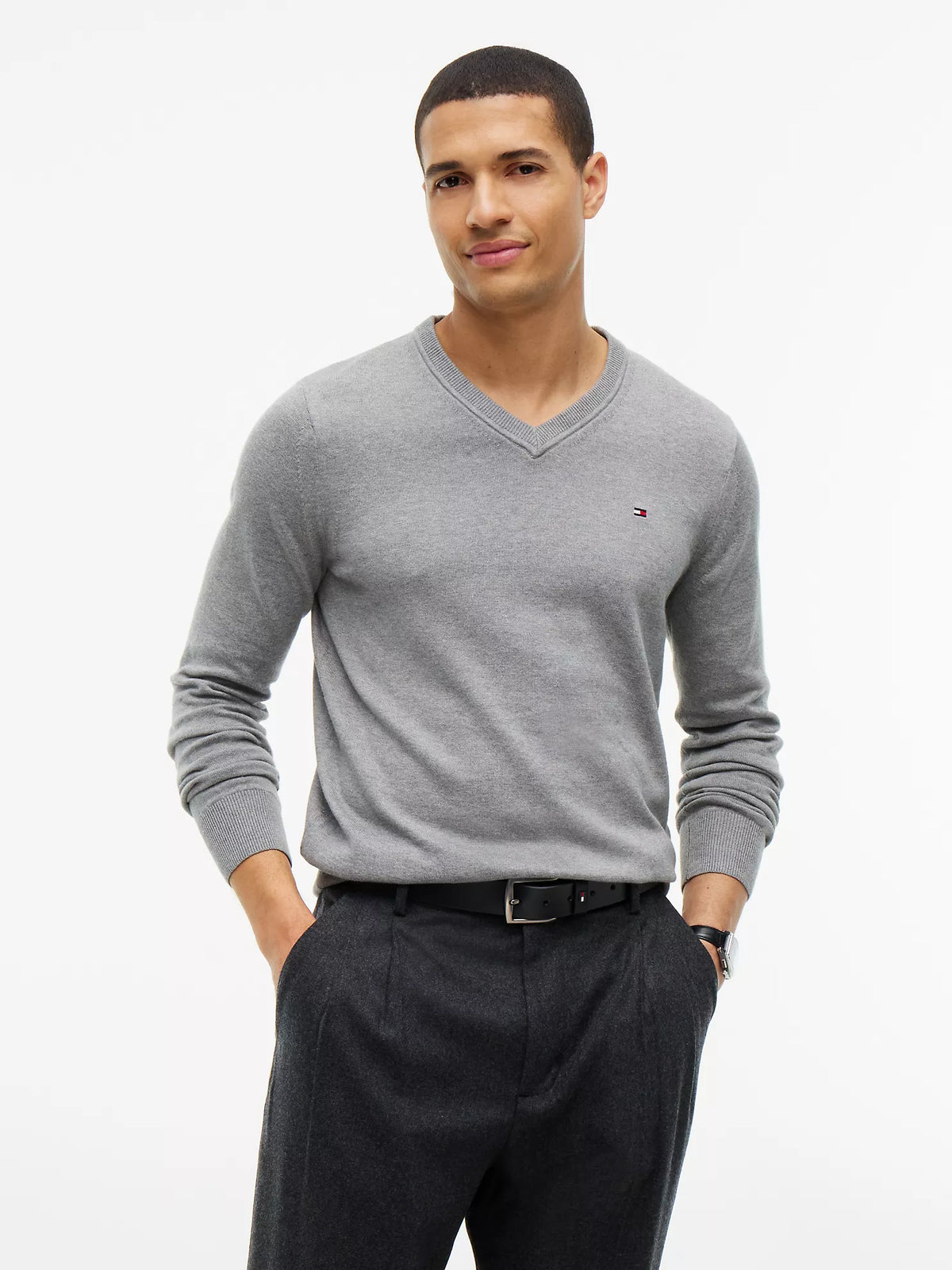 Tommy Hilfiger - Solid Logo V-Neck Sweater