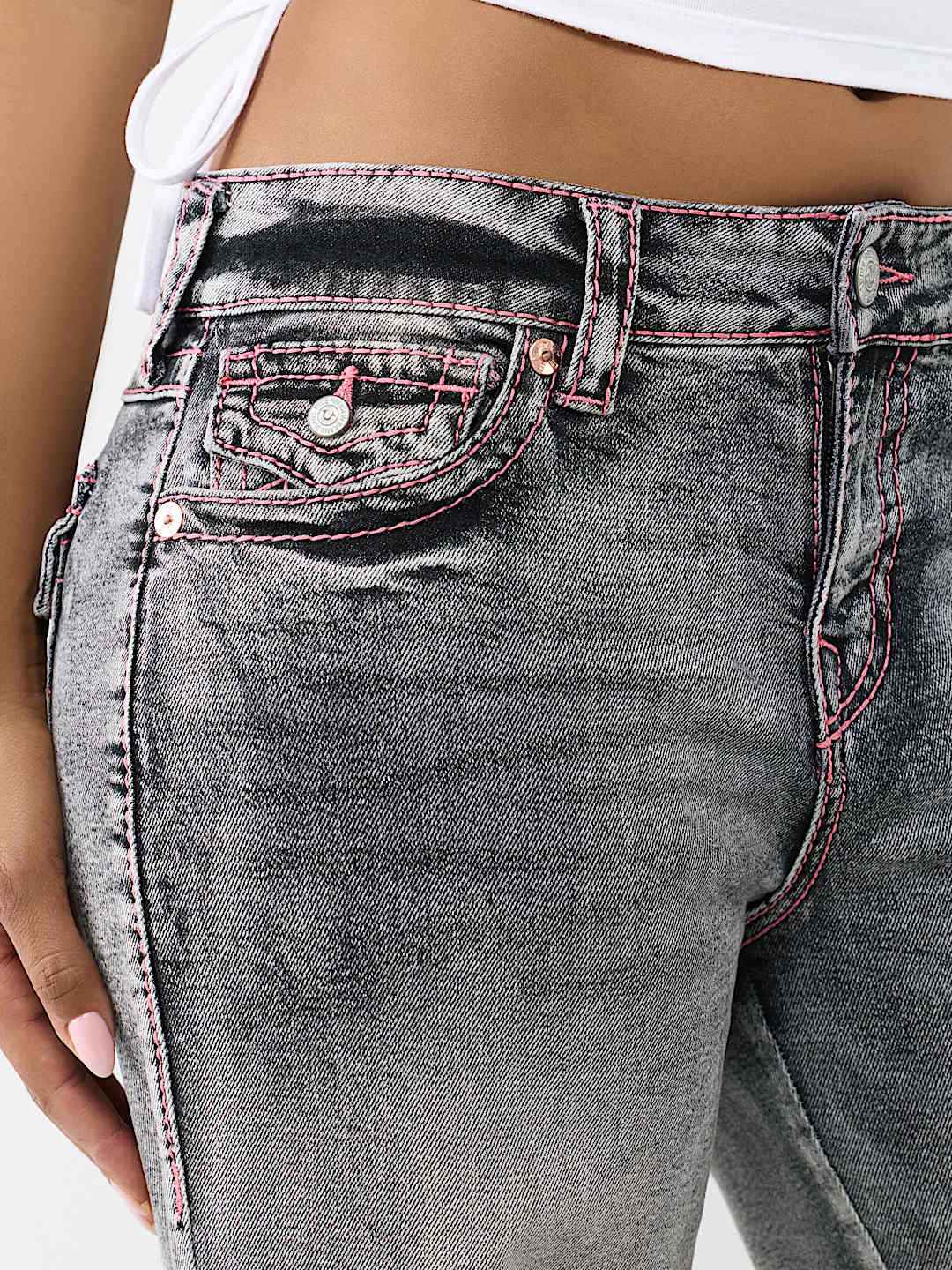 True Religion - Bobbi Mid Rise Big T Script Flap Baggy Jean