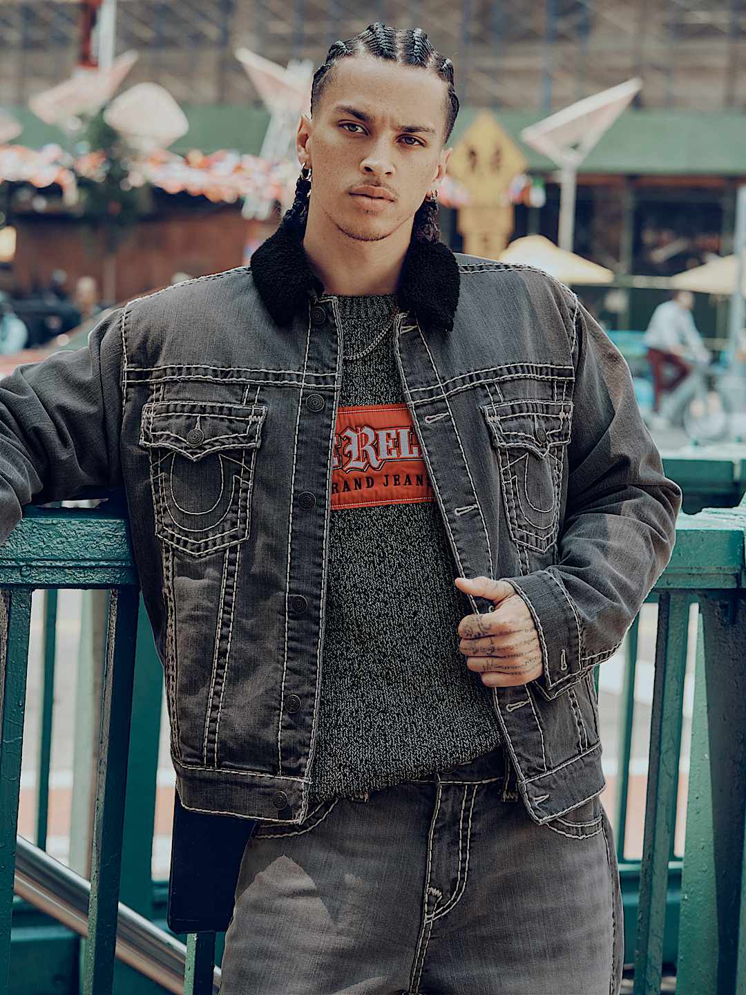True Religion - Super T Oversized Denim Sherpa Trucker Jacket