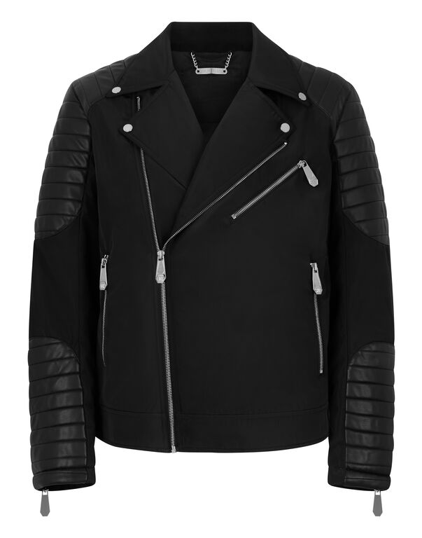 PHILIPP PLEIN - Nylon Biker Jacket Eco Leather Inserts