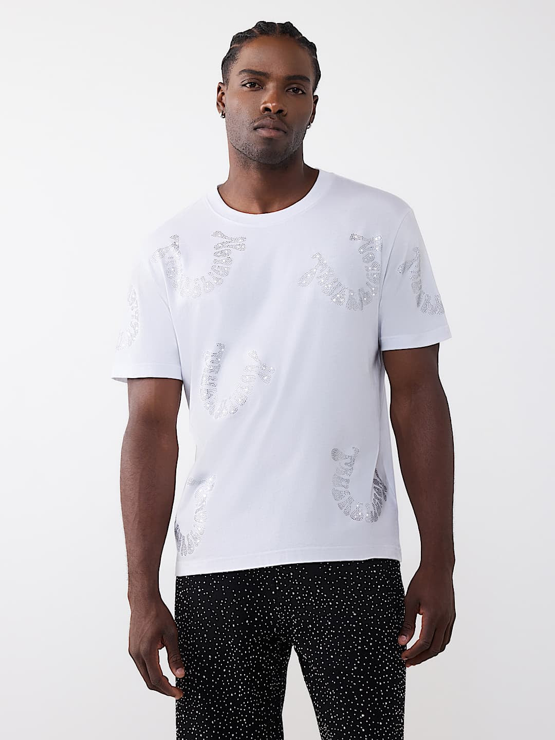 True Religion - Warped Logo Rhinestone Heavyweight Tee
